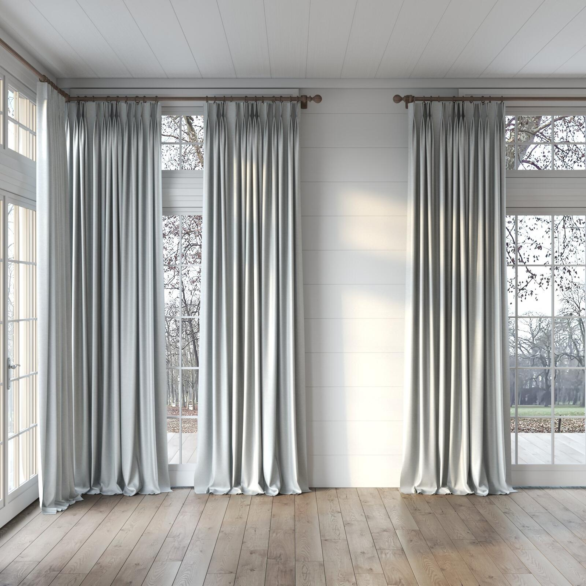 Full view of Provence Silver, puddled, on curtain rod