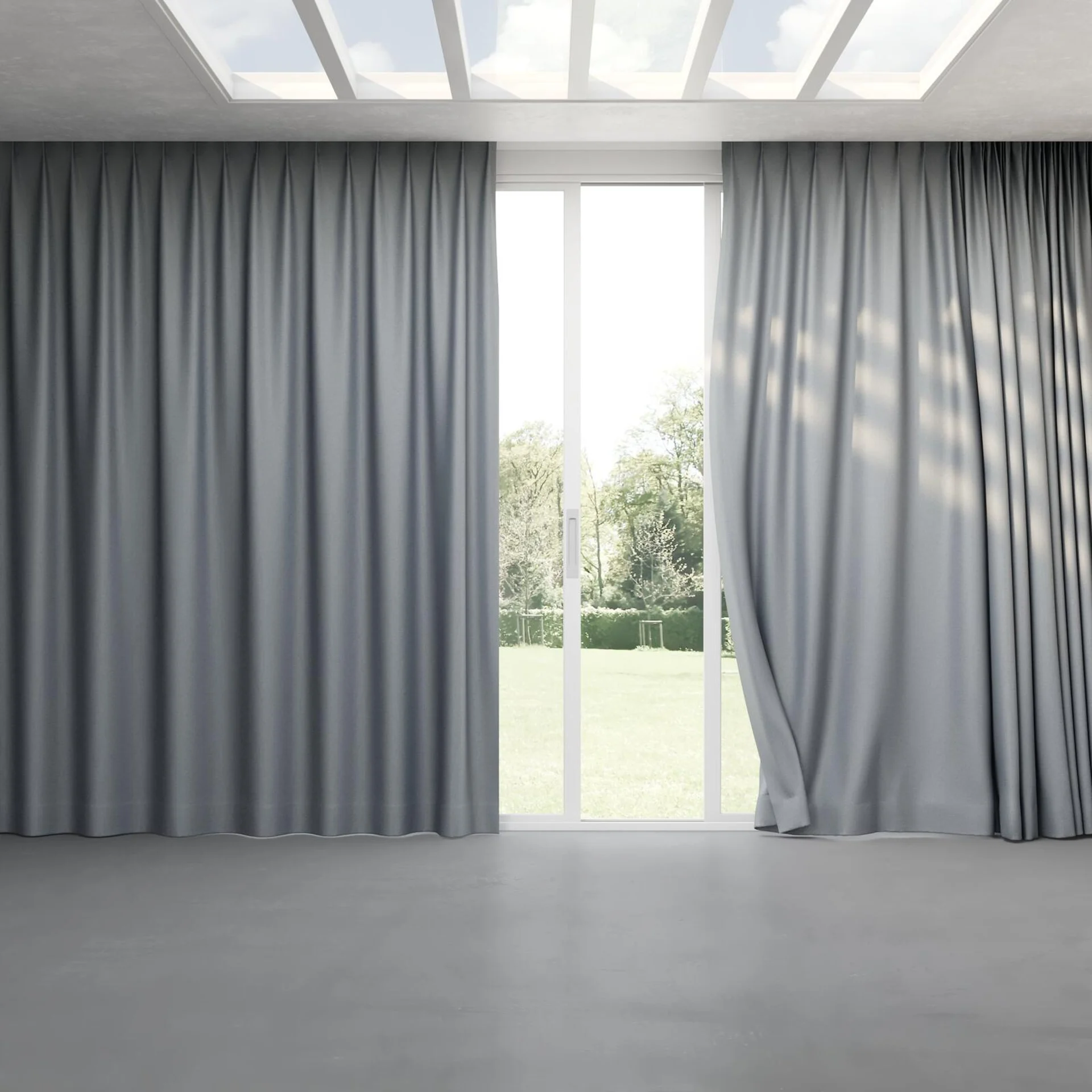 Full view of Grove Aluminium, pinch pleat