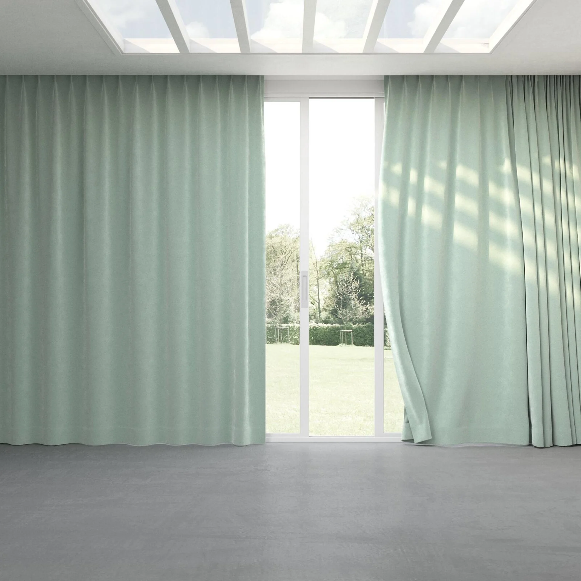Full view of Lux Velvet Duckegg 8820, pinch pleat