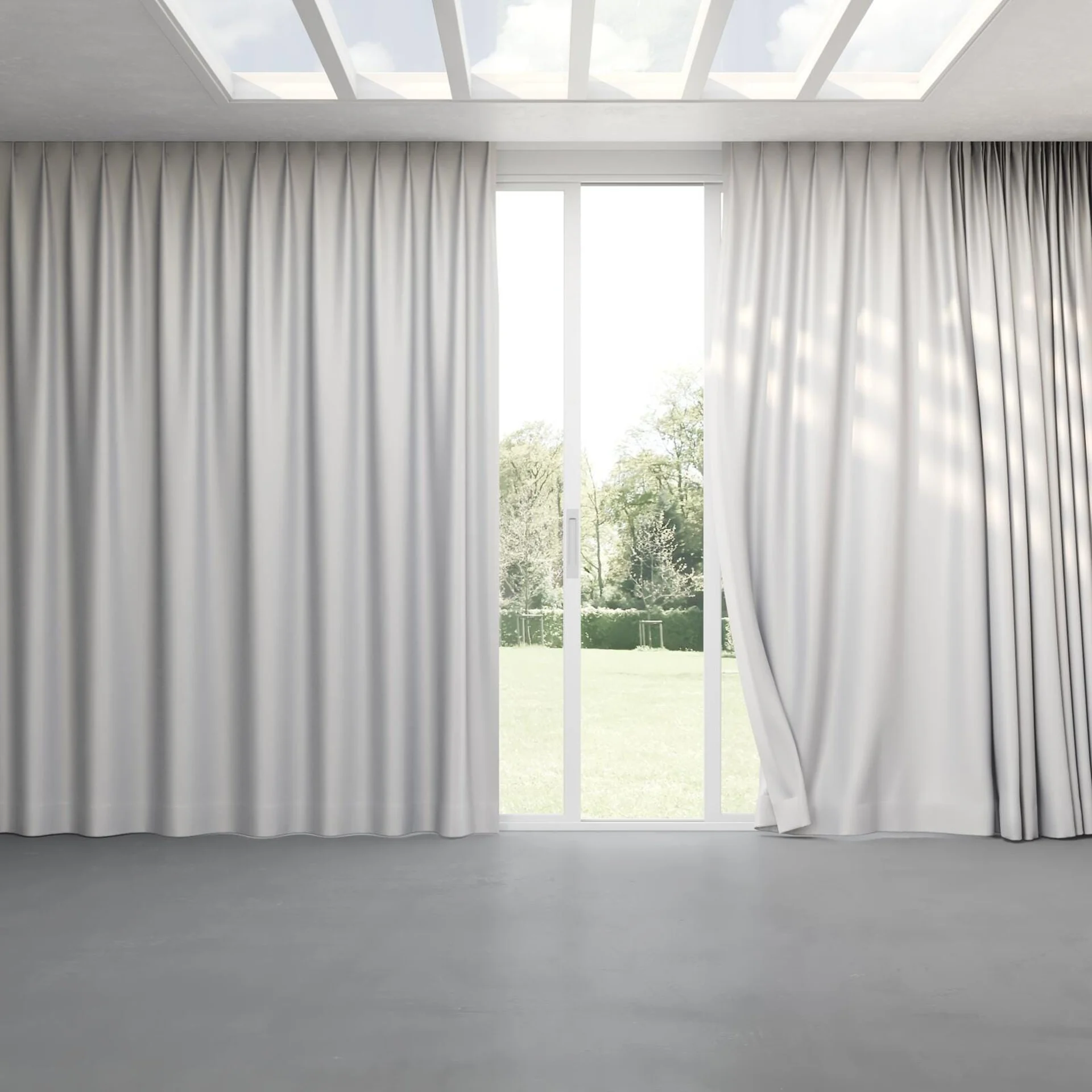 Full view of Preston FR Blackout Sand, pinch pleat