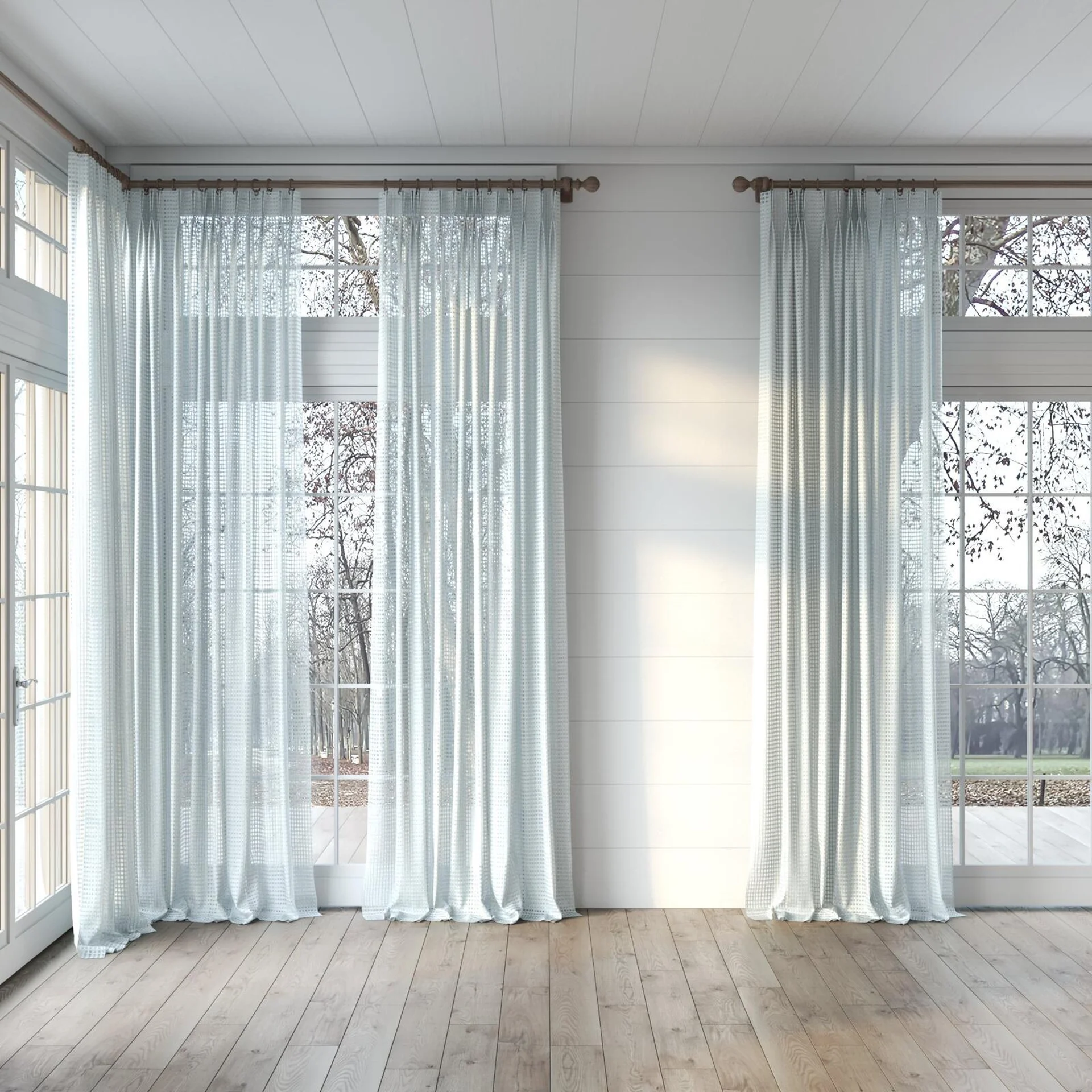 Full view of Bryce Fog, puddled, on curtain rod