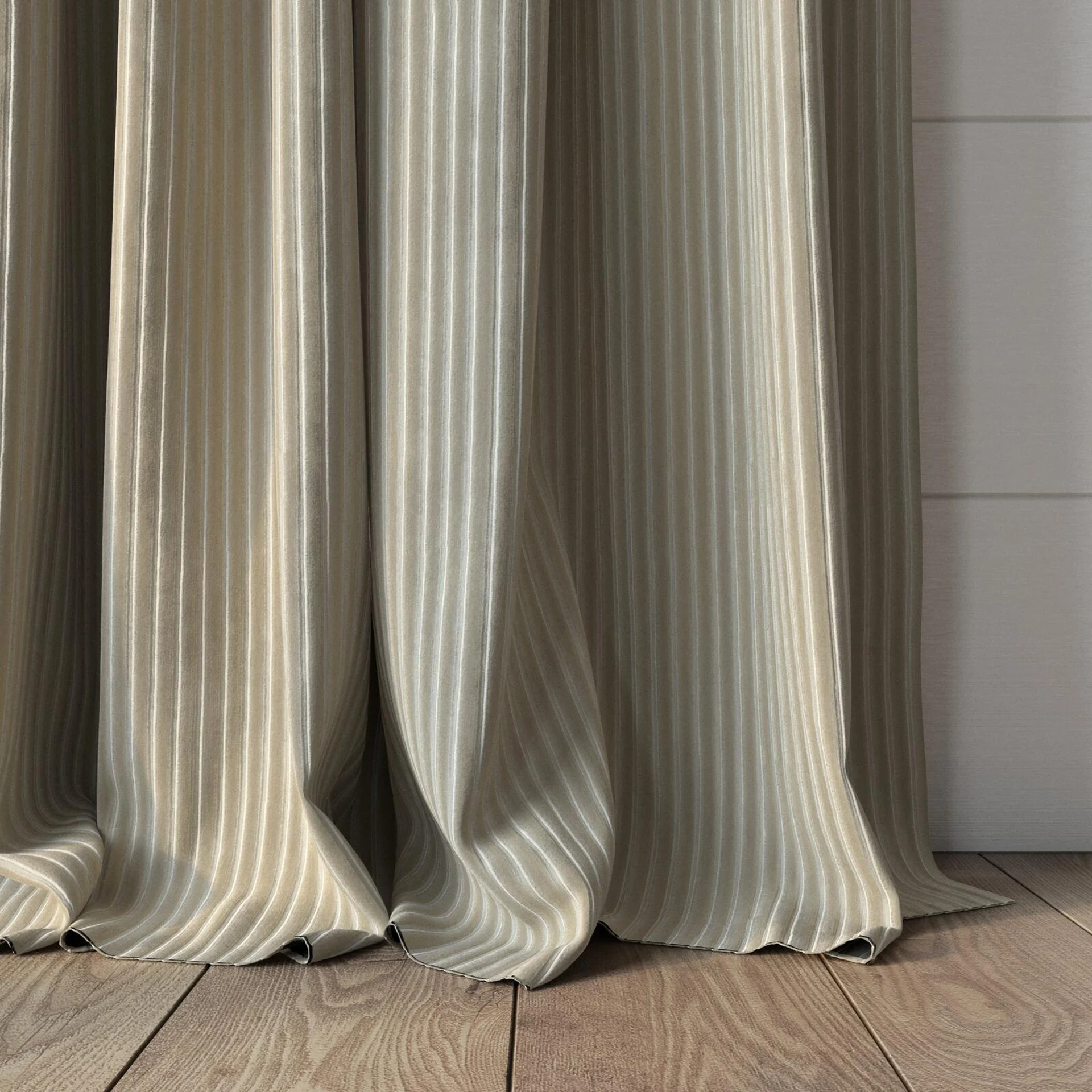 Bottom view of Embrace Sand, puddled, on curtain rod