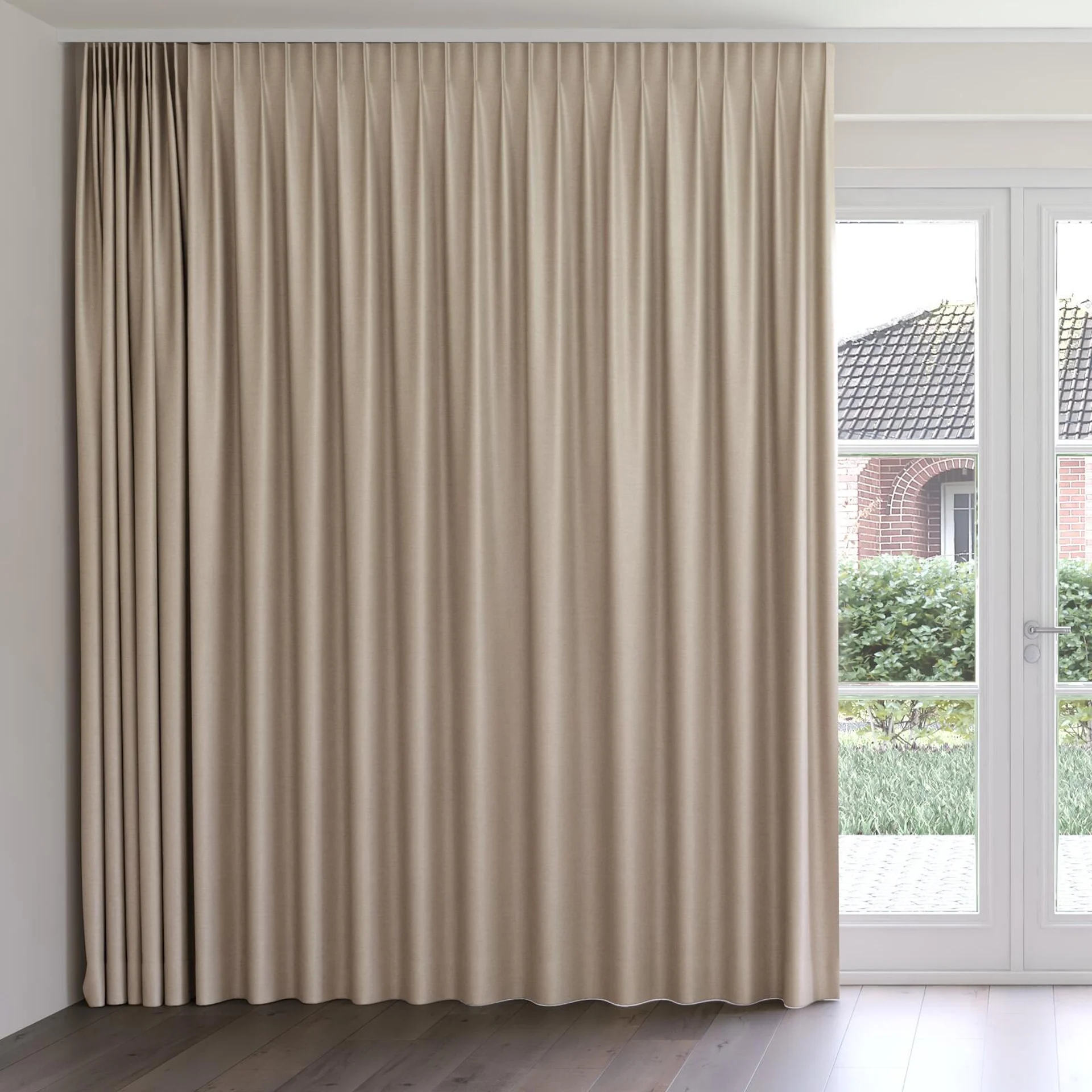 Front view of Provence Linen, on curtain rail