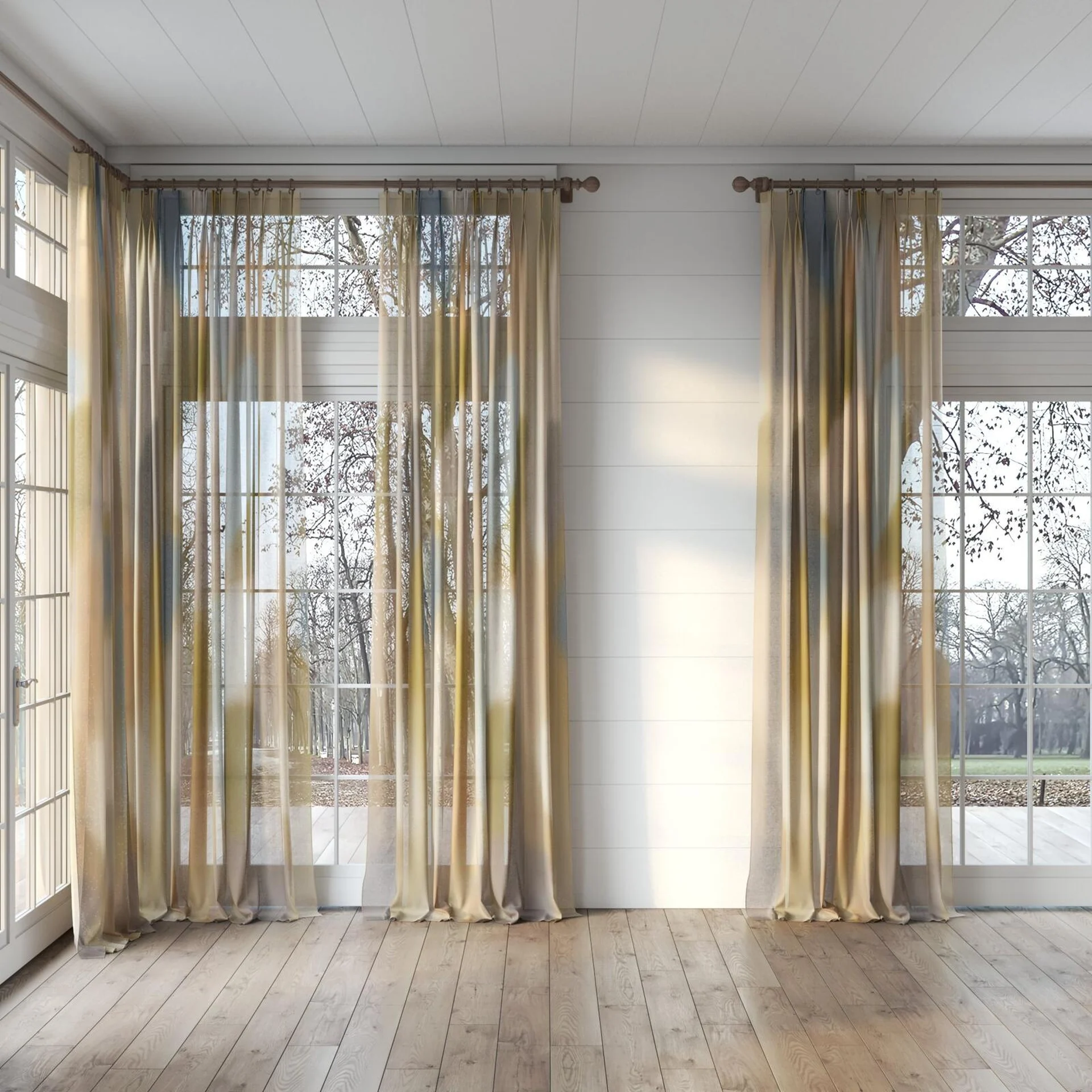 Full view of Ronde Celestial, puddled, on curtain rod