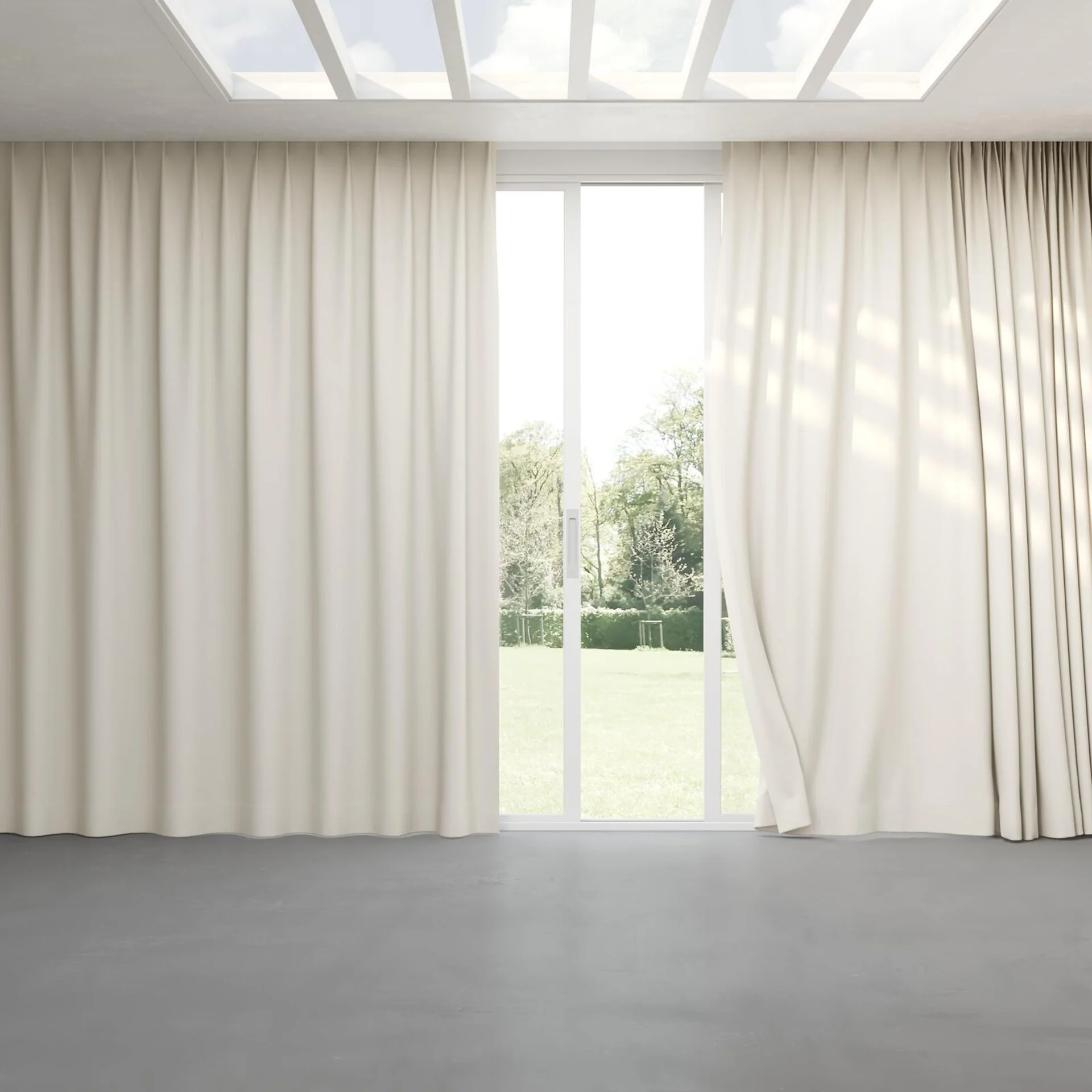 Full view of Vesta Beige, pinch pleat