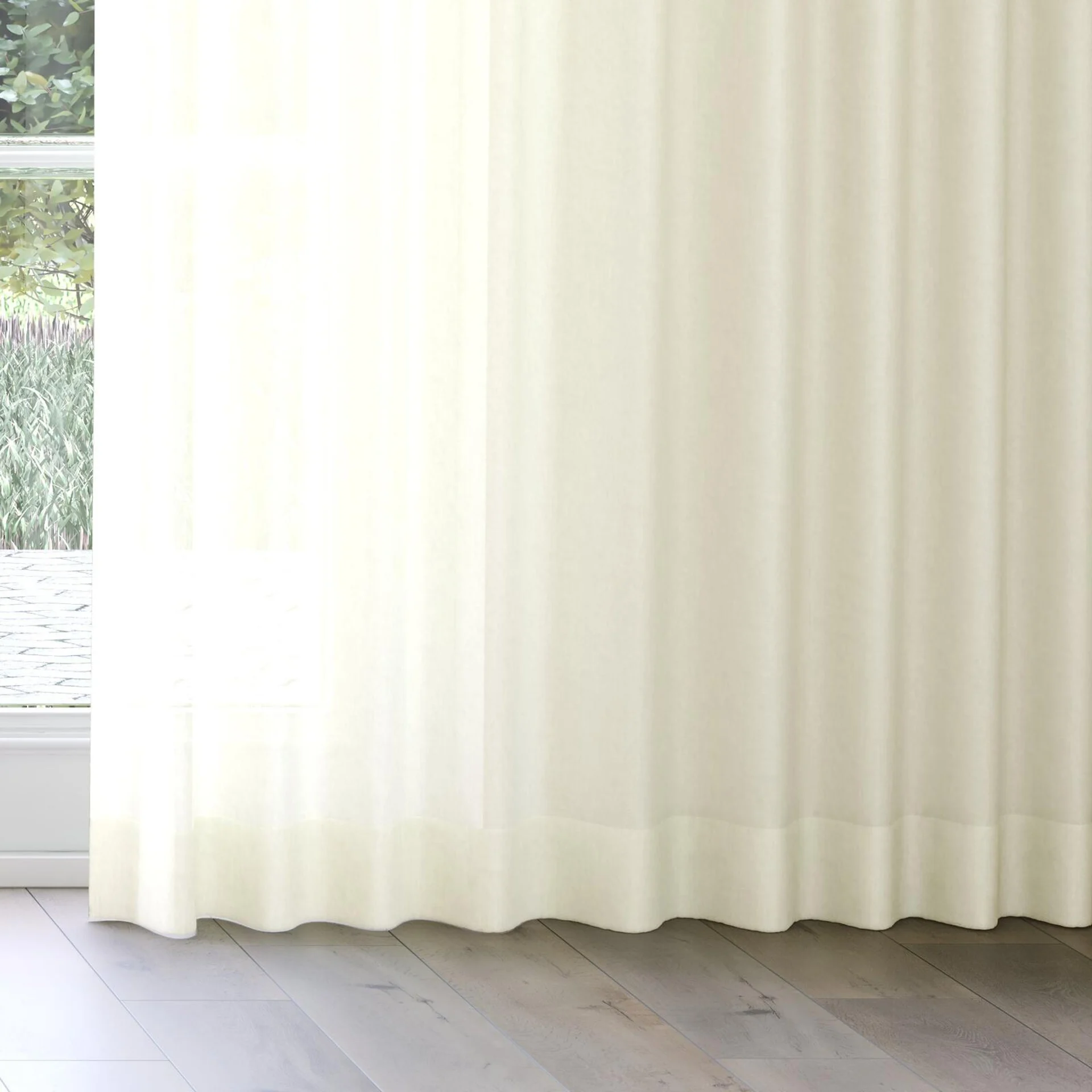 Bottom view of Flo II Vanilla, on curtain rail