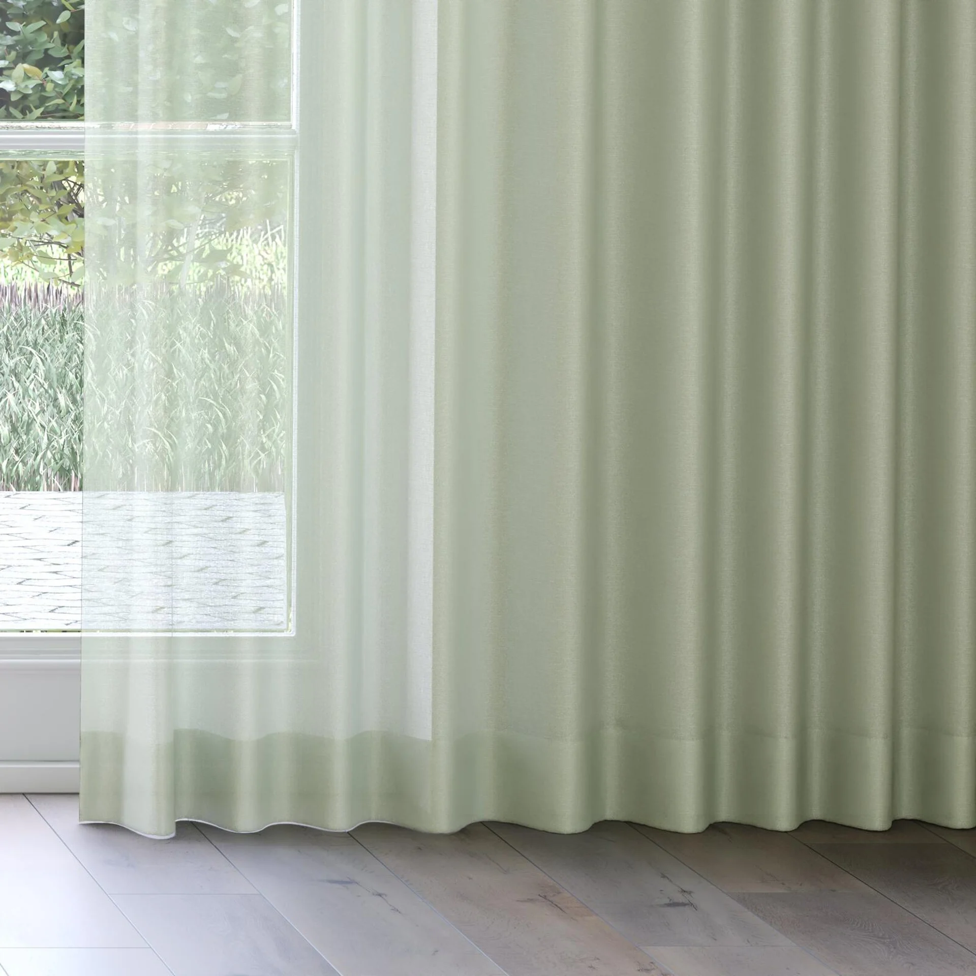 Bottom view of Alcova Jade, on curtain rail