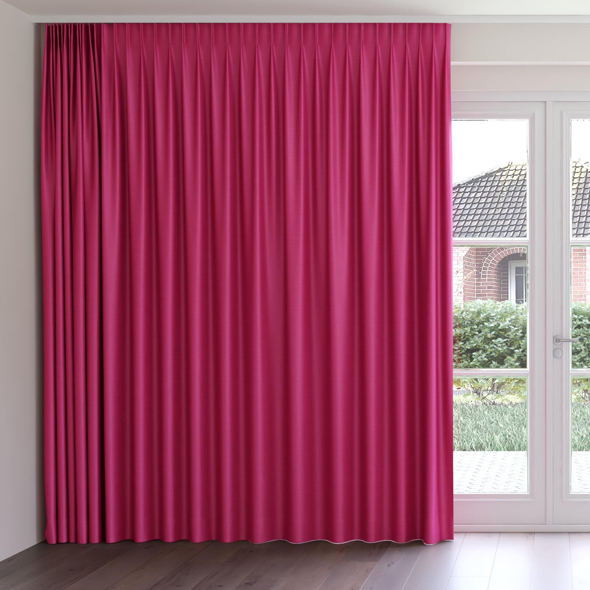 Front view of Silky Magenta, on curtain rail