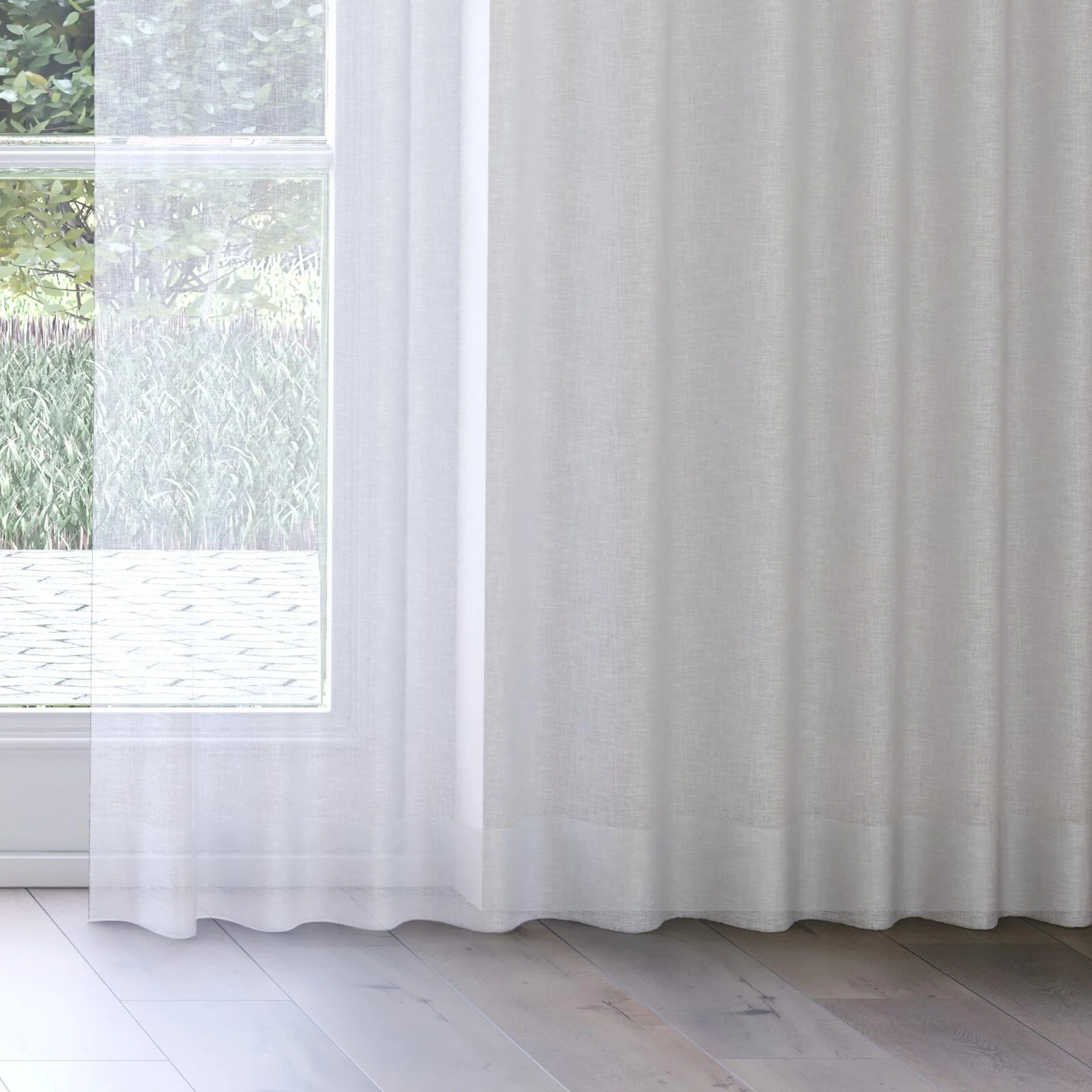 Bottom view of Natura Recycled Mist, on curtain rail