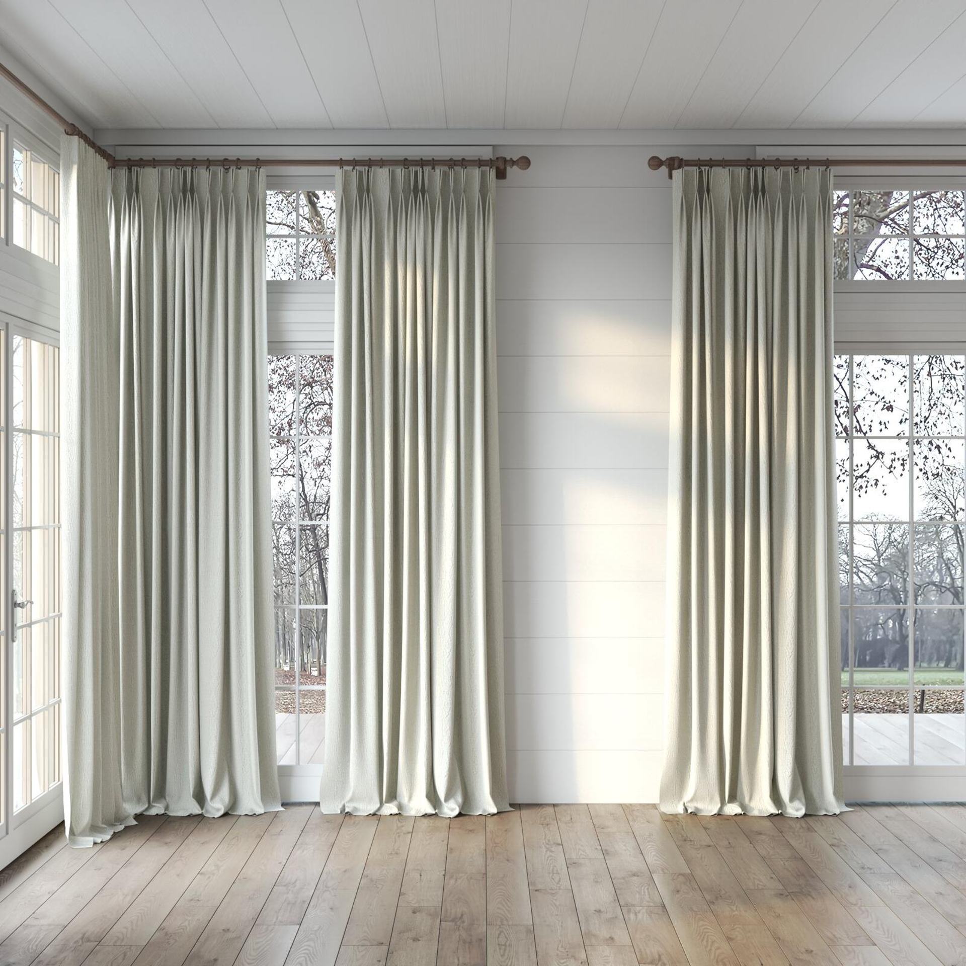 Full view of Jorace Pearl, puddled, on curtain rod