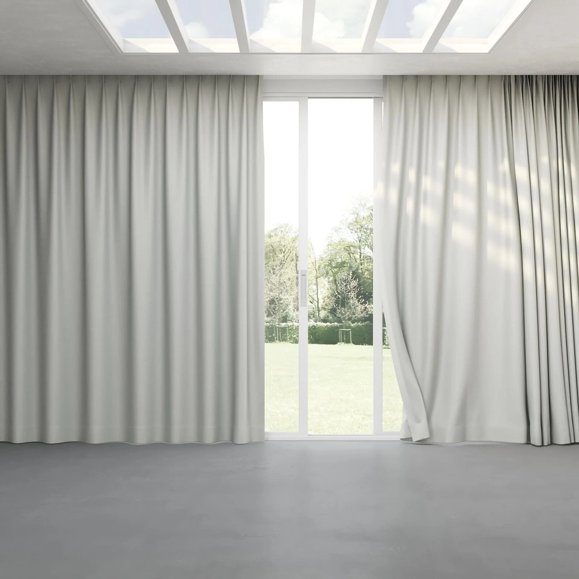 Full view of Grove Dove, pinch pleat