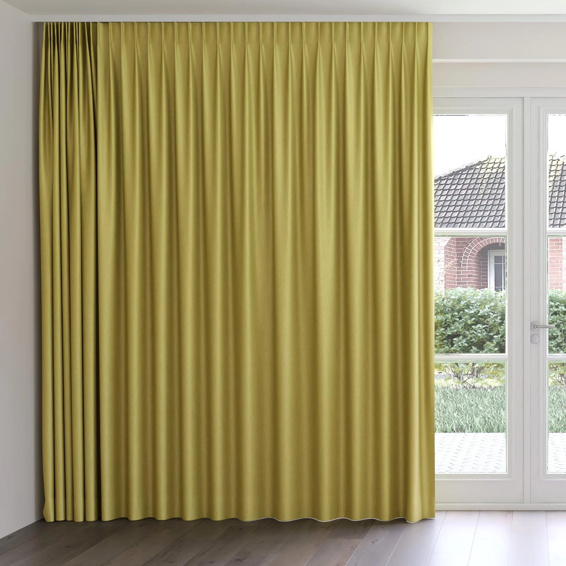 Front view of Fiji Linden, on curtain rail