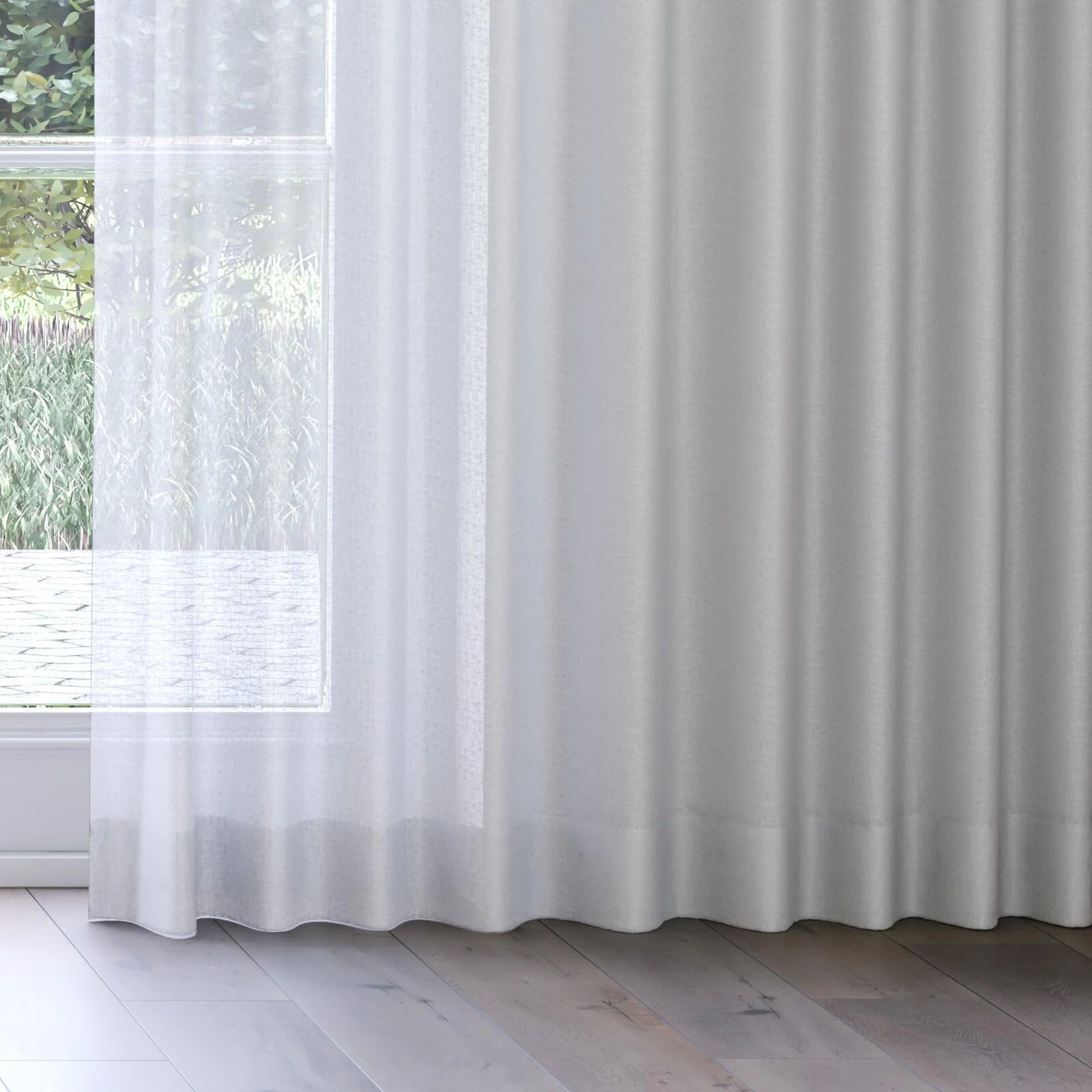 Bottom view of Kanso Stonewash Stone, on curtain rail