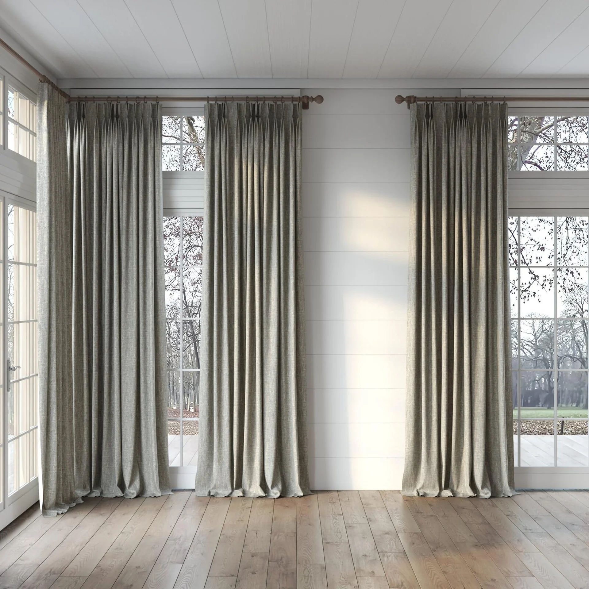 Full view of Dryland Horizon, puddled, on curtain rod