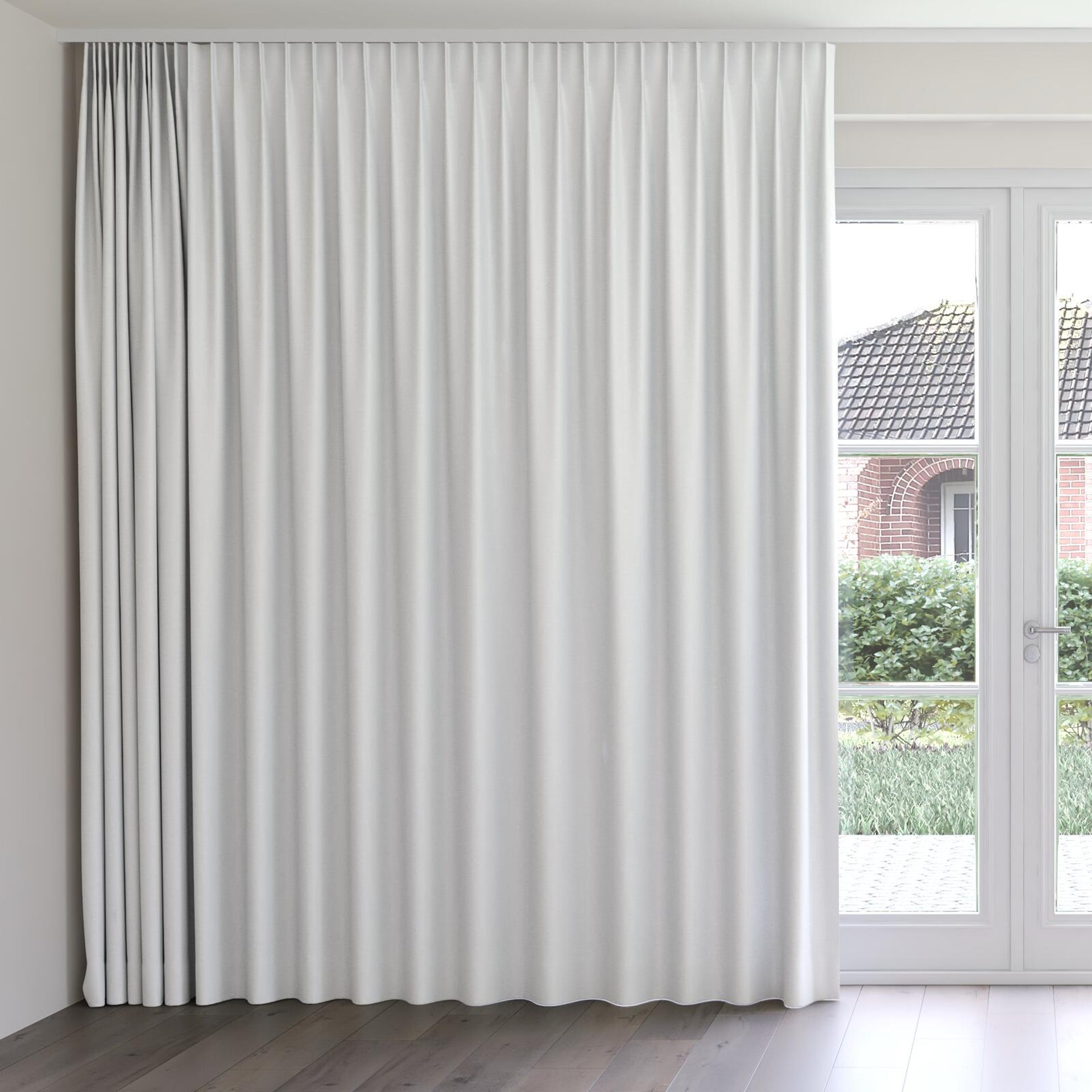Front view of Hastings Silver, on curtain rail