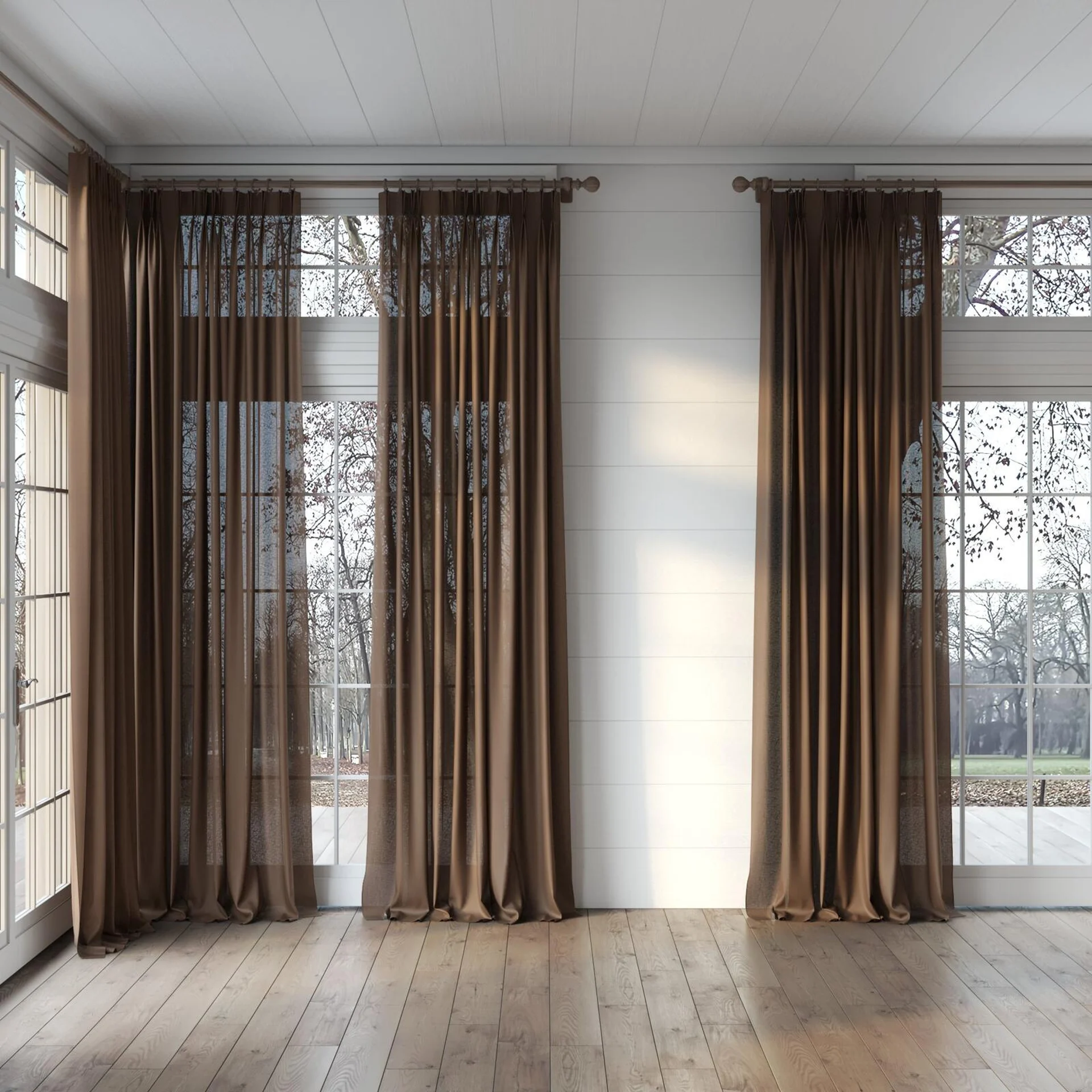 Full view of Gossy Pinecone, puddled, on curtain rod