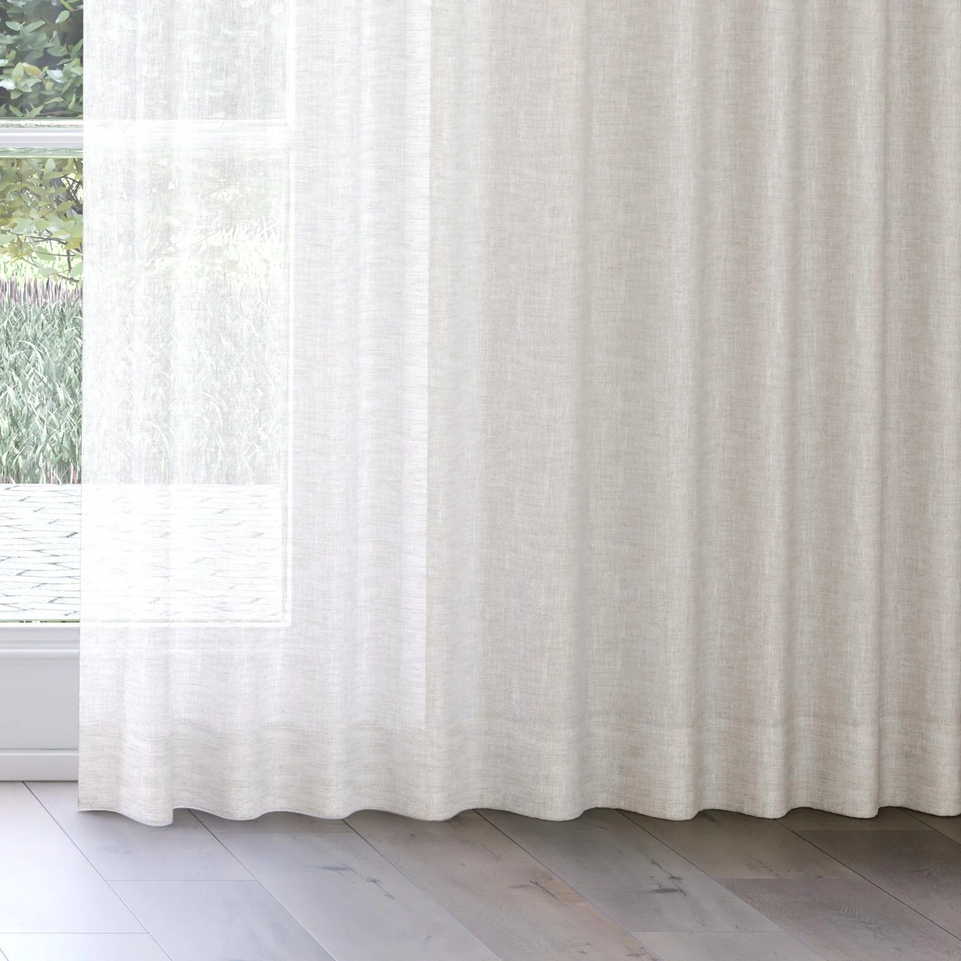 Bottom view of Homespun Linen, on curtain rail