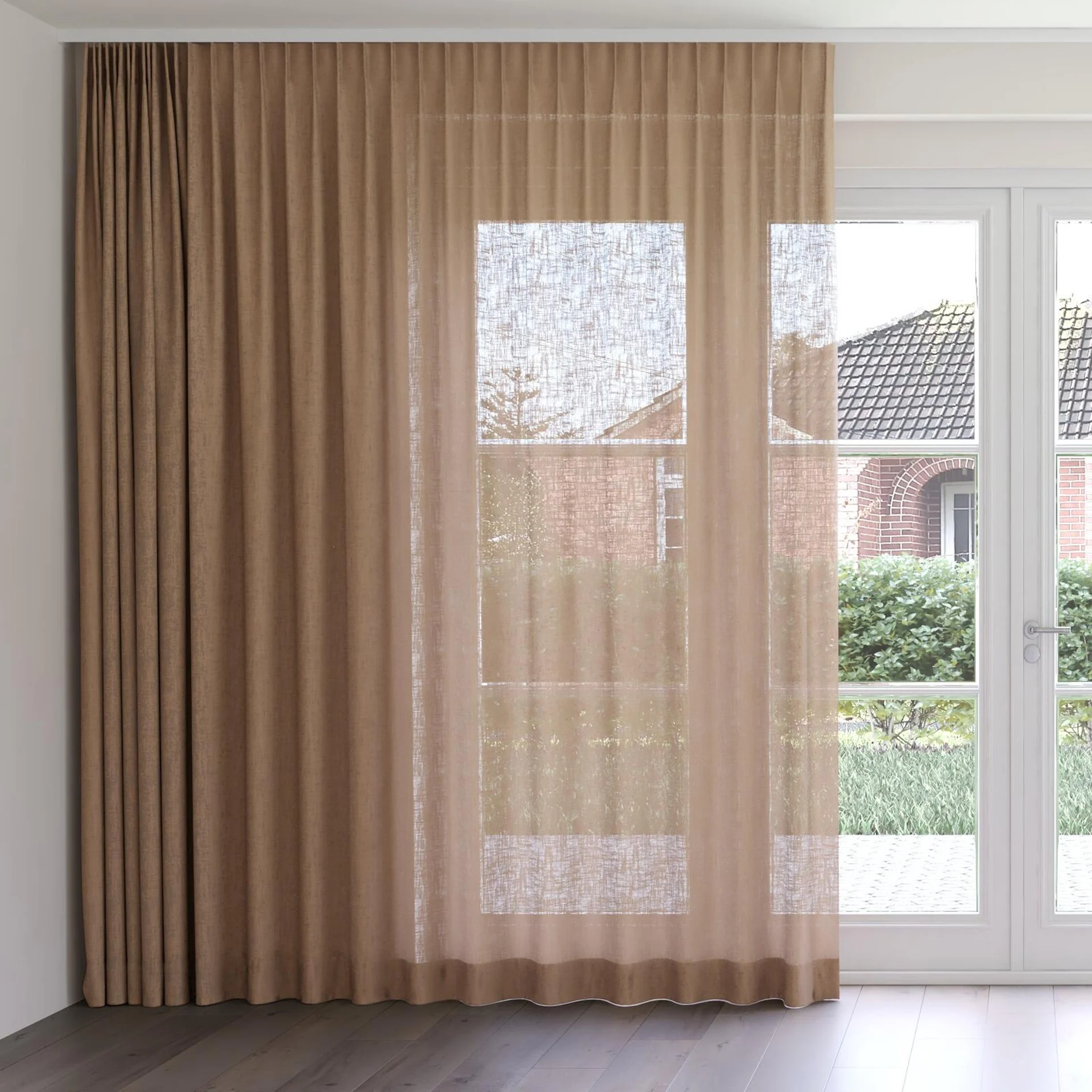 Front view of Adobe Tobacco, on curtain rail