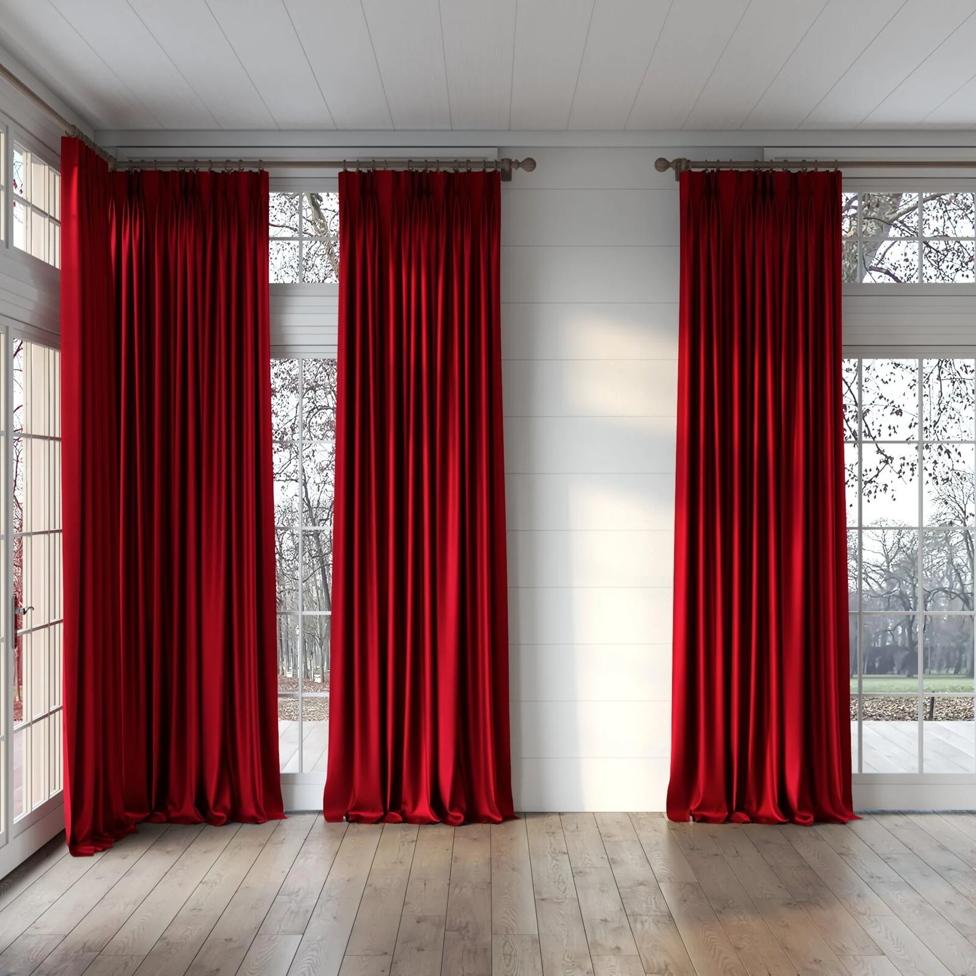 Full view of Mont Blanc Merlot, puddled, on curtain rod