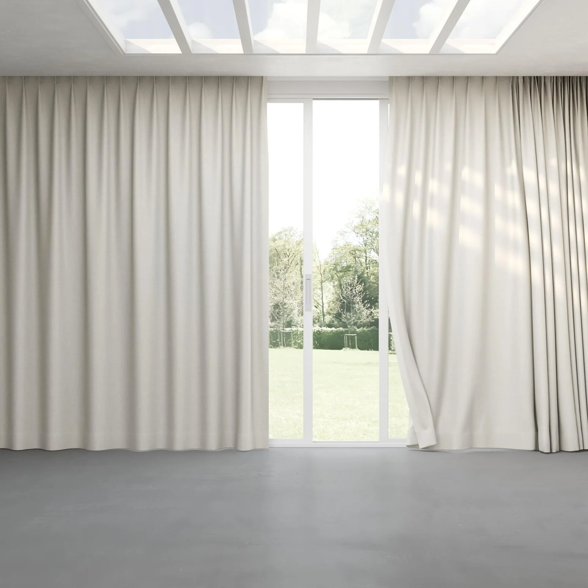 Full view of Stonewall Blackout Sand, pinch pleat