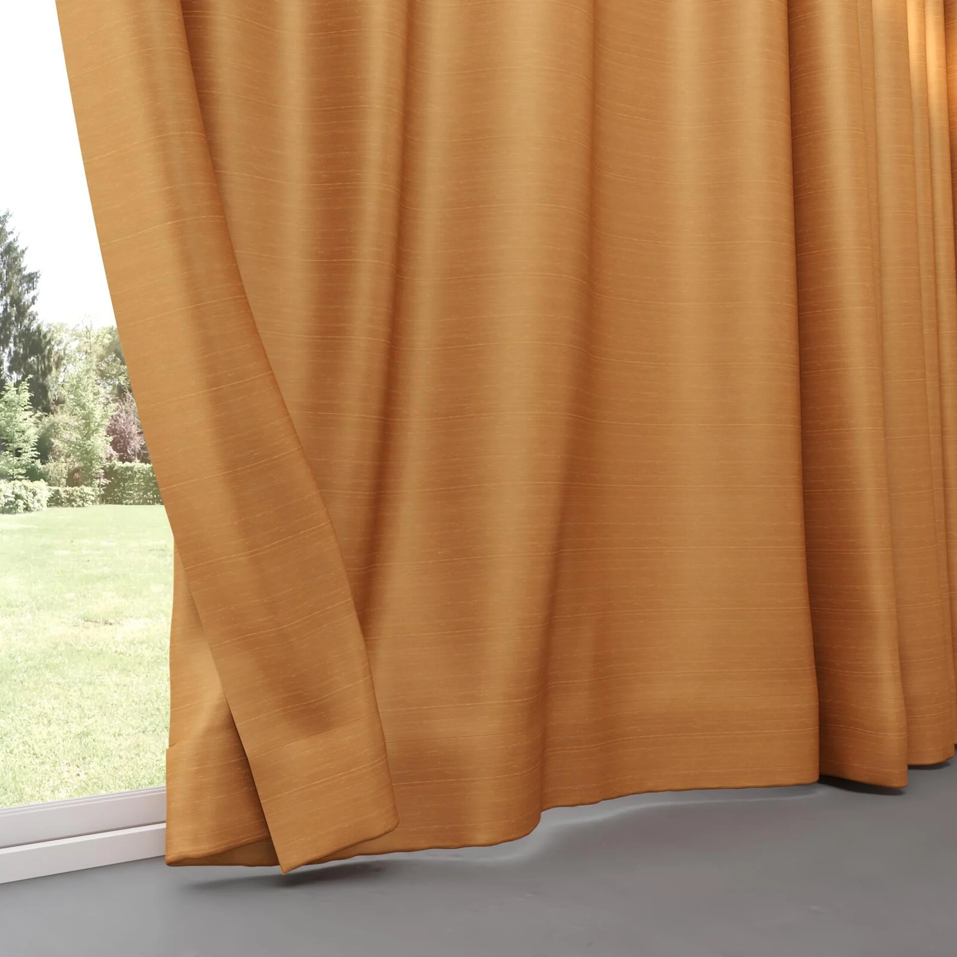 Bottom view of Silky Silky Terracotta, pinch pleat