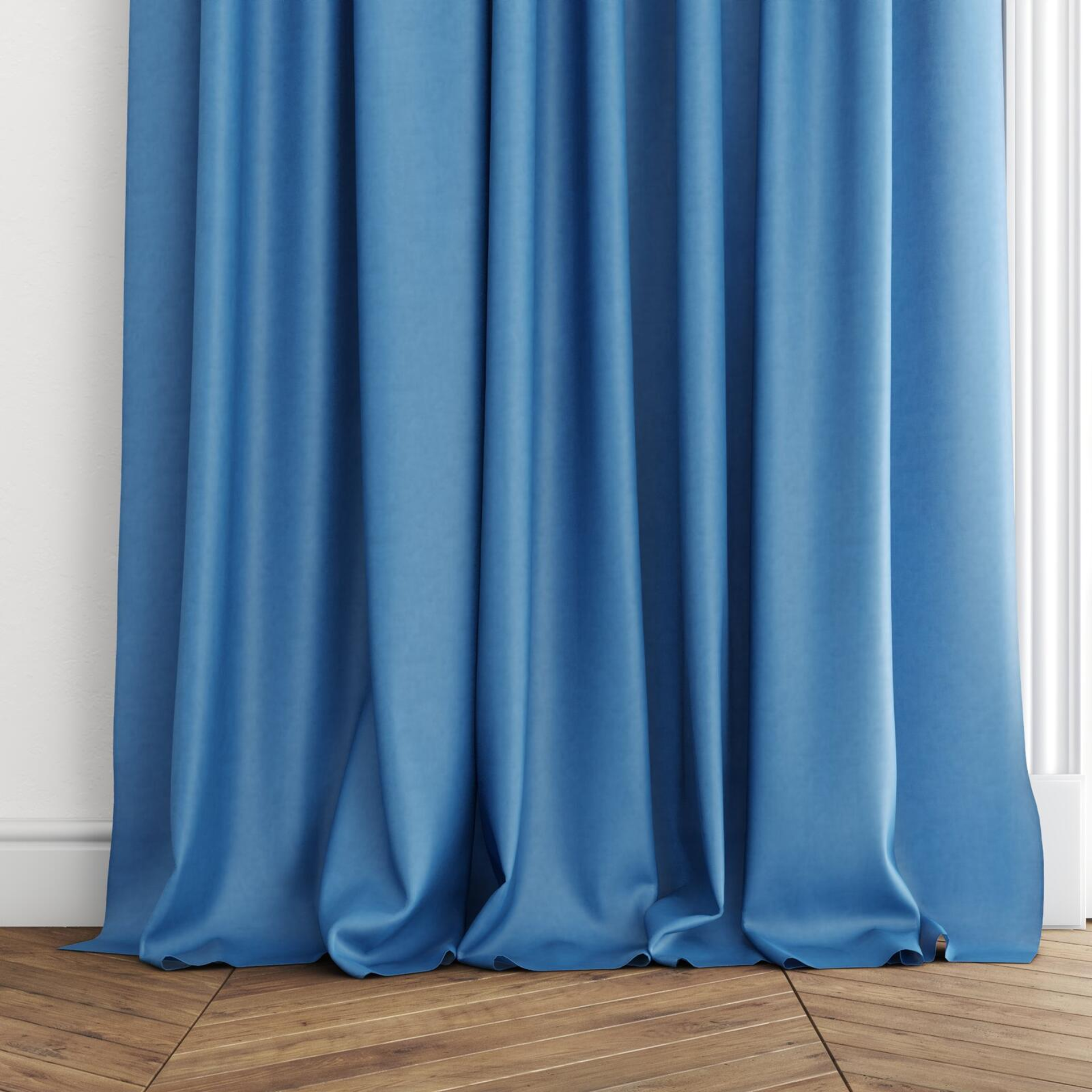 Bottom view of Flo II Horizon, puddled with pinch pleat, on curtain rod