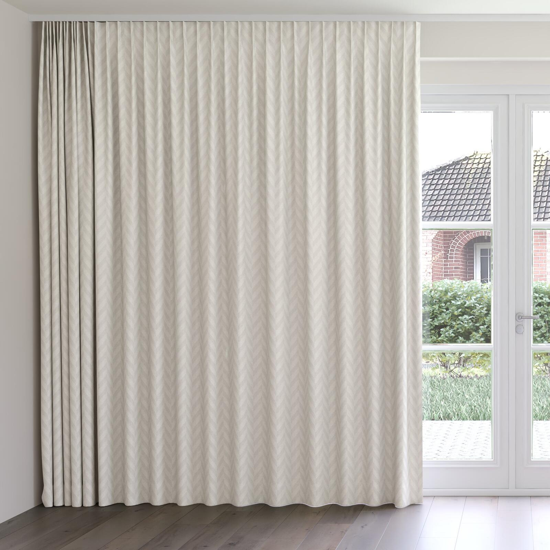 Front view of Lupine Swan, on curtain rail