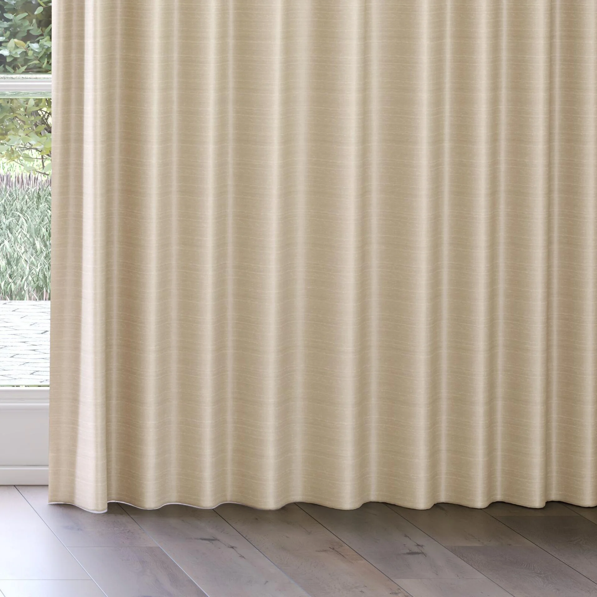 Bottom view of Silky Ecru, on curtain rail
