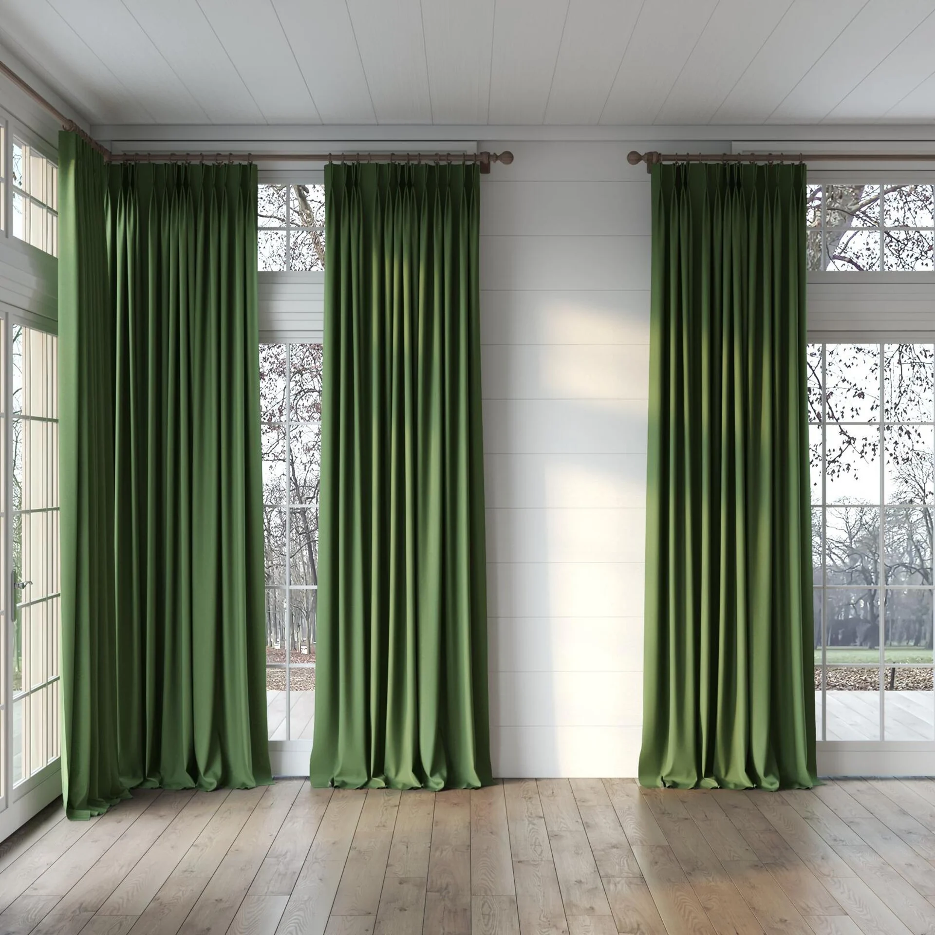 Full view of Coverlet Oasis, puddled, on curtain rod