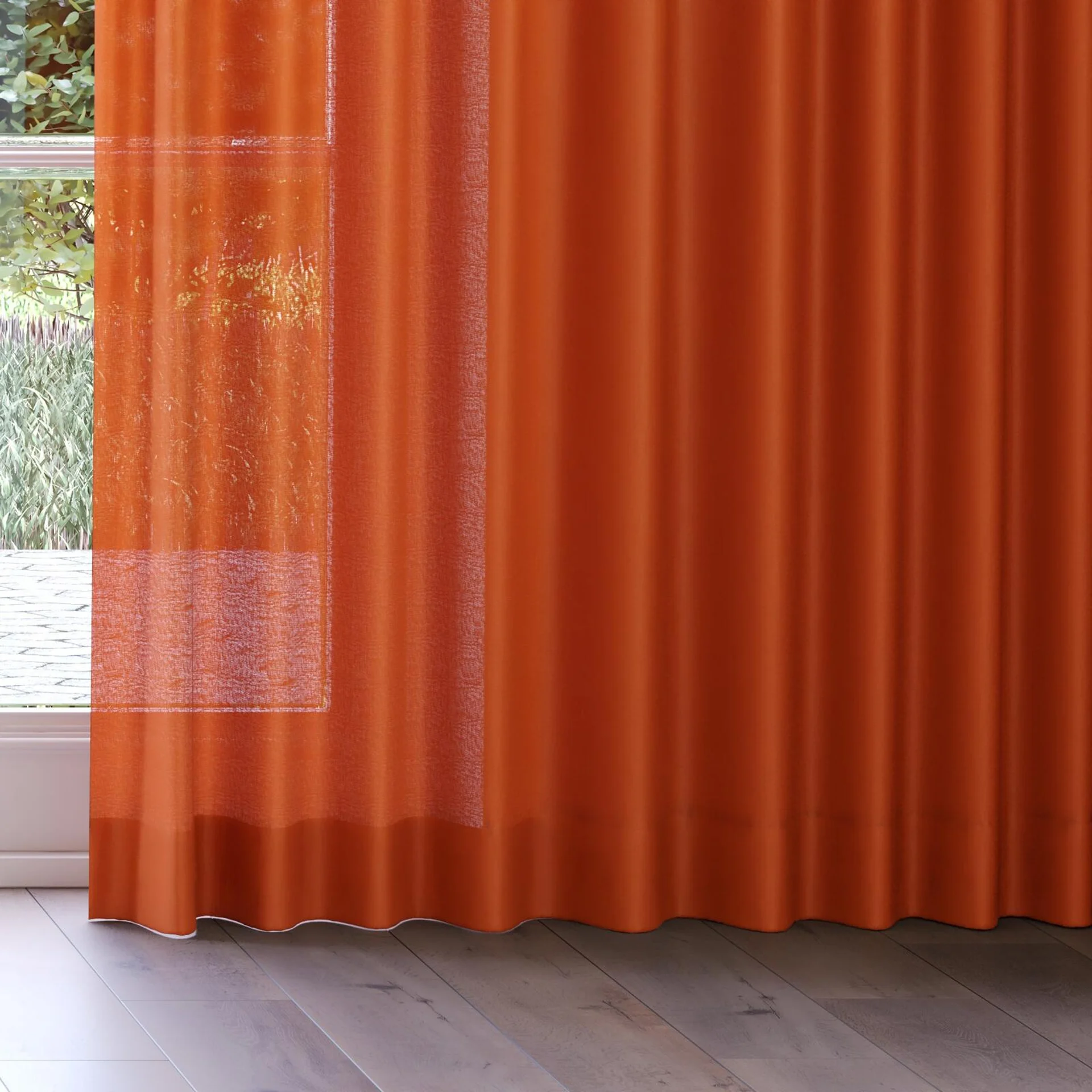 Bottom view of Gossy Sienna, on curtain rail