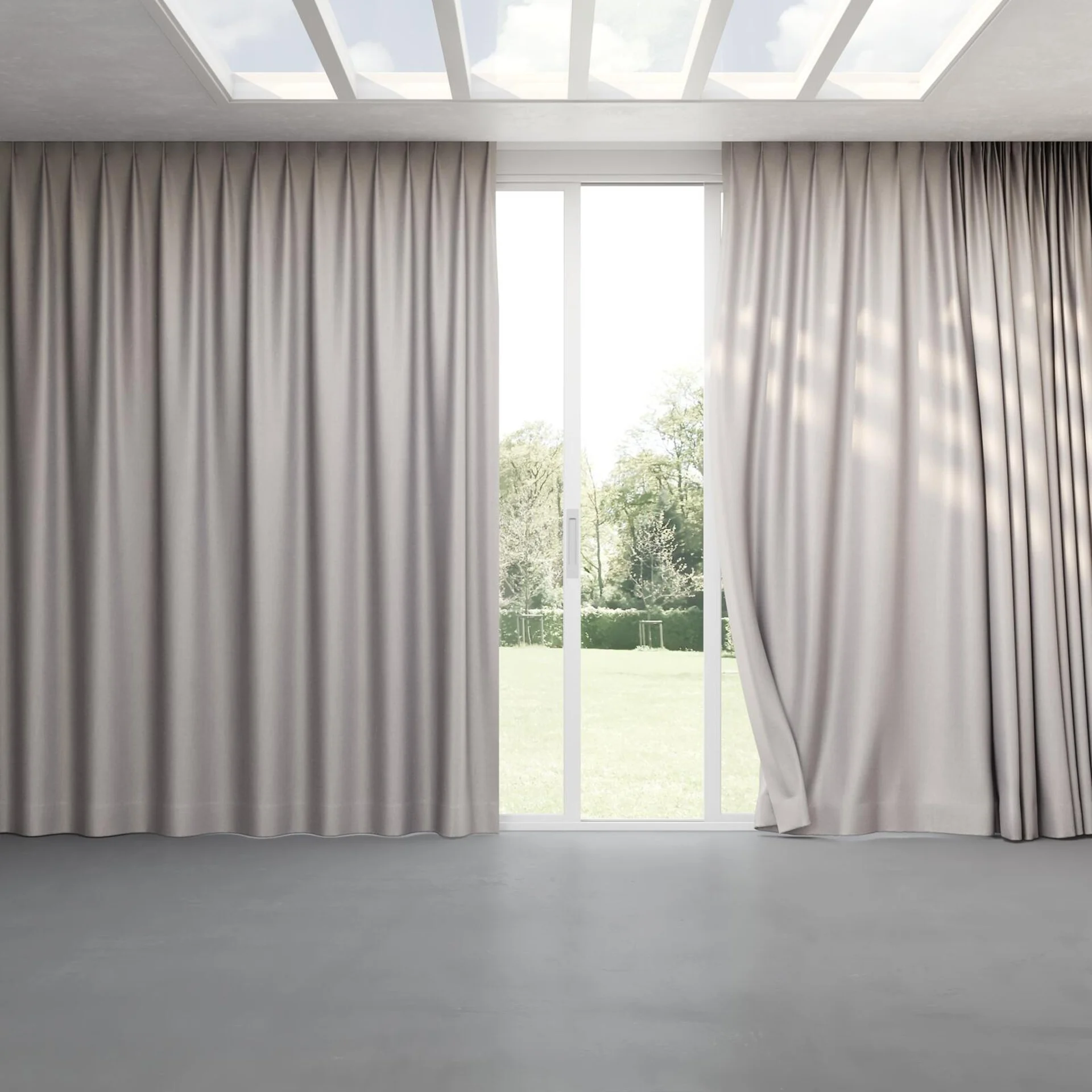 Full view of Matrix Aluminium, pinch pleat