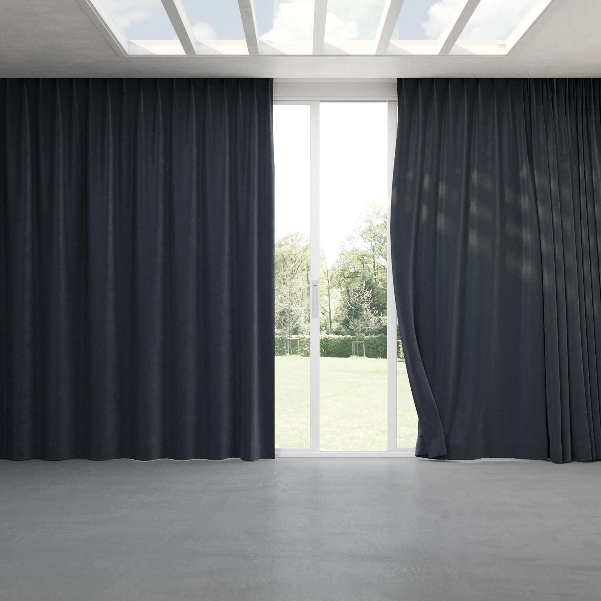 Full view of Velvelux Liquorice, pinch pleat