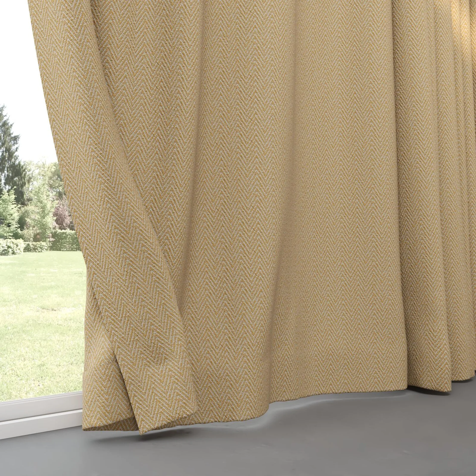 Bottom view of Saiph Ocre, pinch pleat