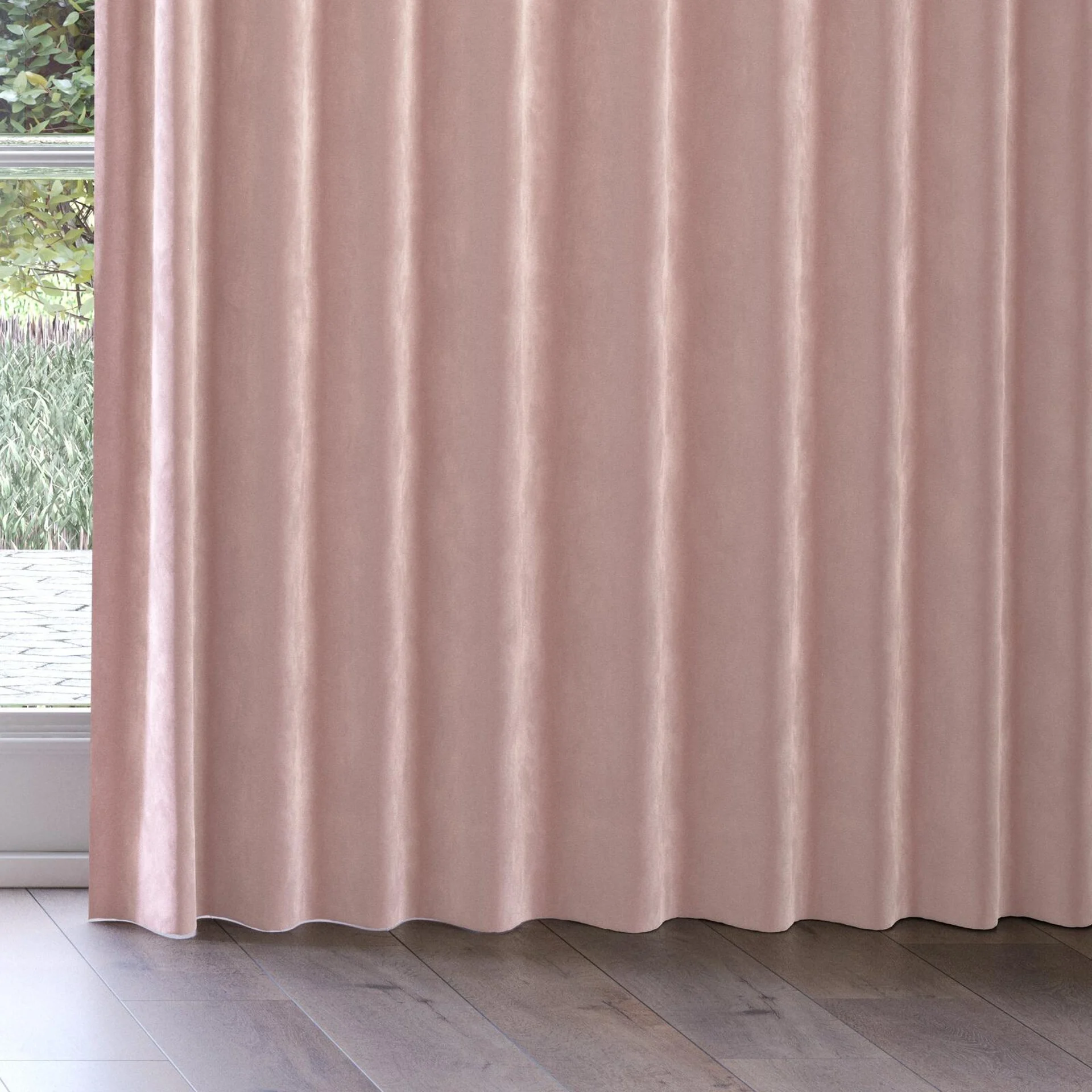 Bottom view of Lux Velvet Clover 8505, on curtain rail