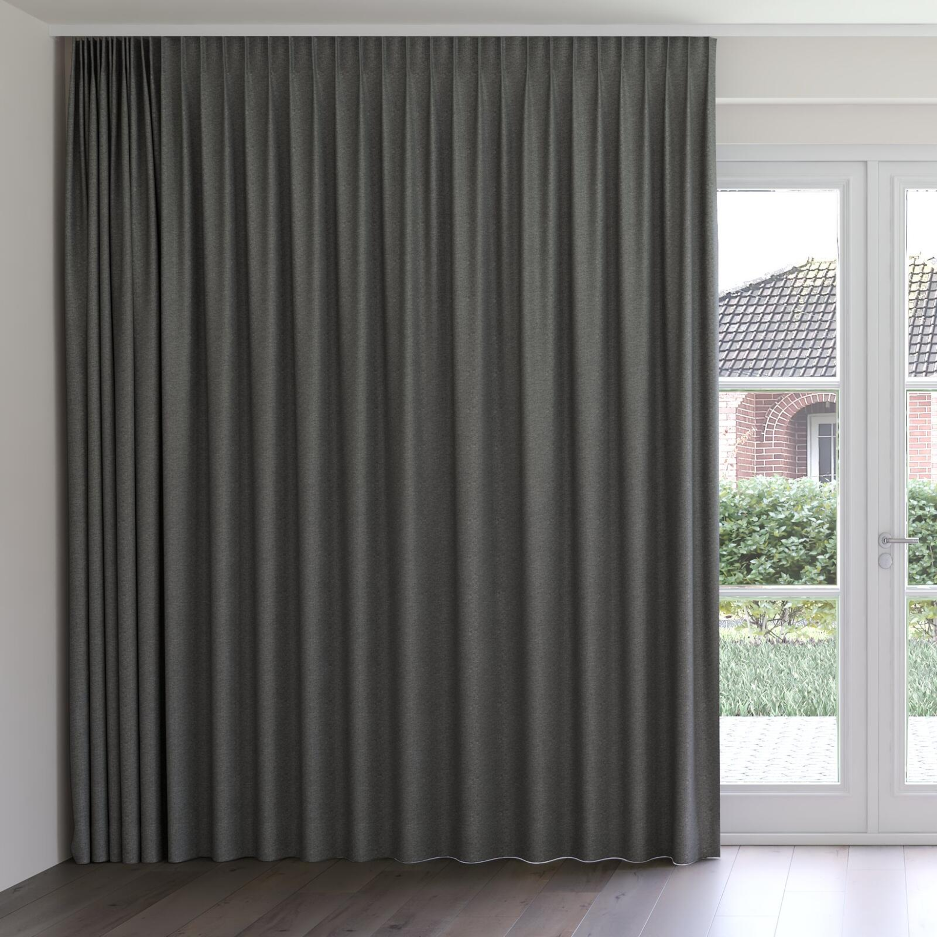 Front view of Bravo Charcoal, on curtain rail