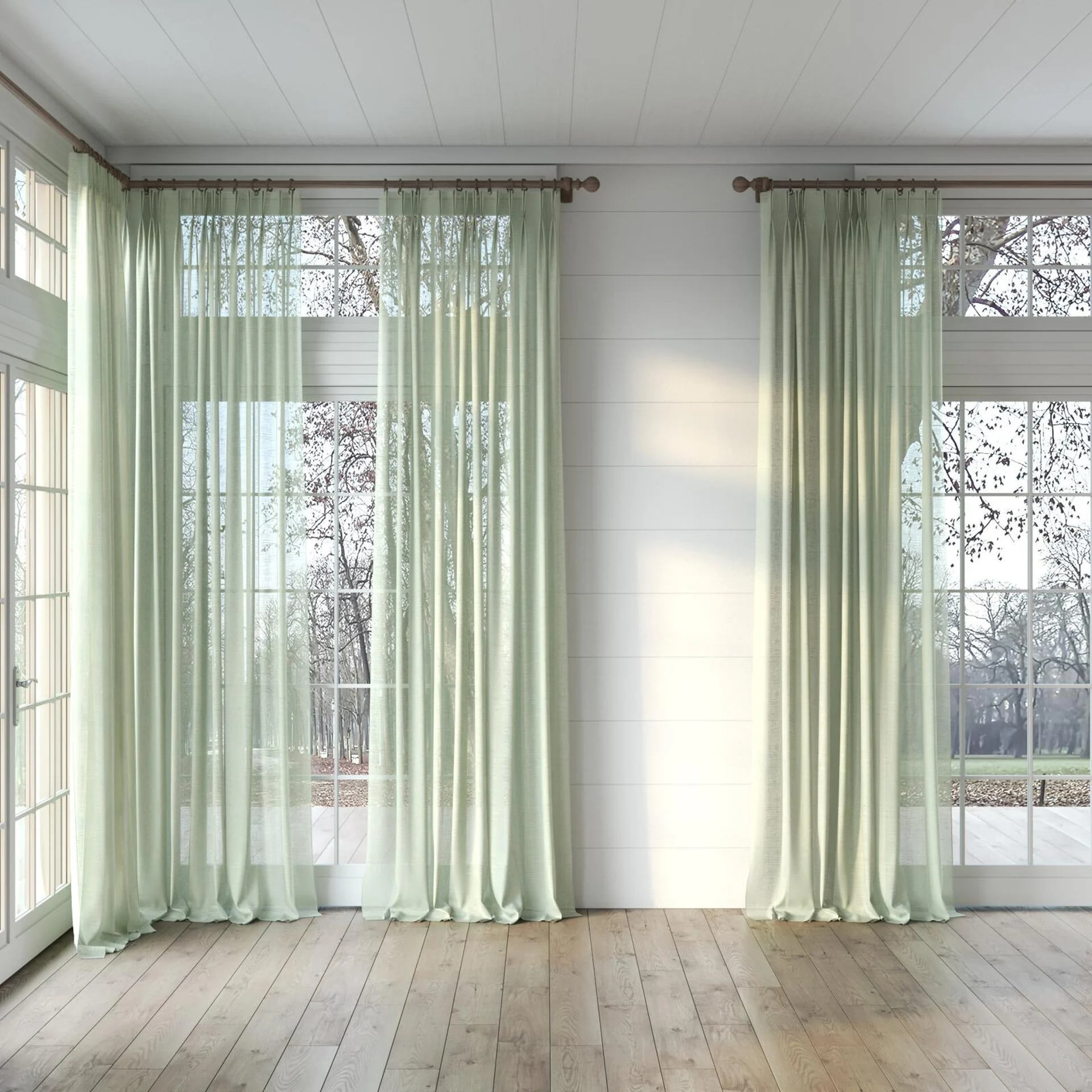 Full view of Angelic Pear, puddled, on curtain rod