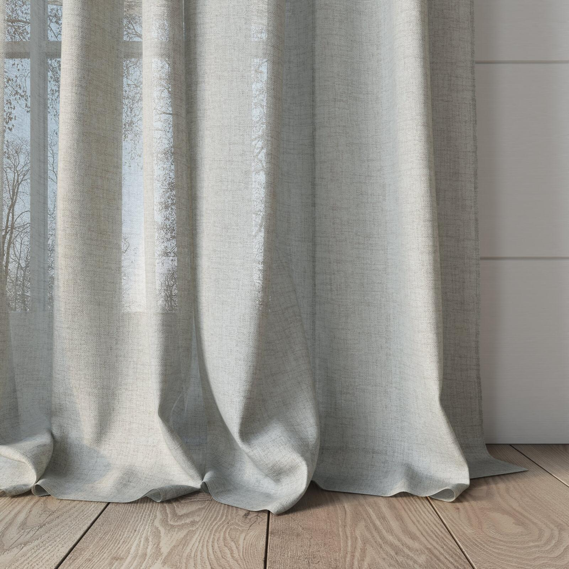 Bottom view of Rava Dove, puddled, on curtain rod