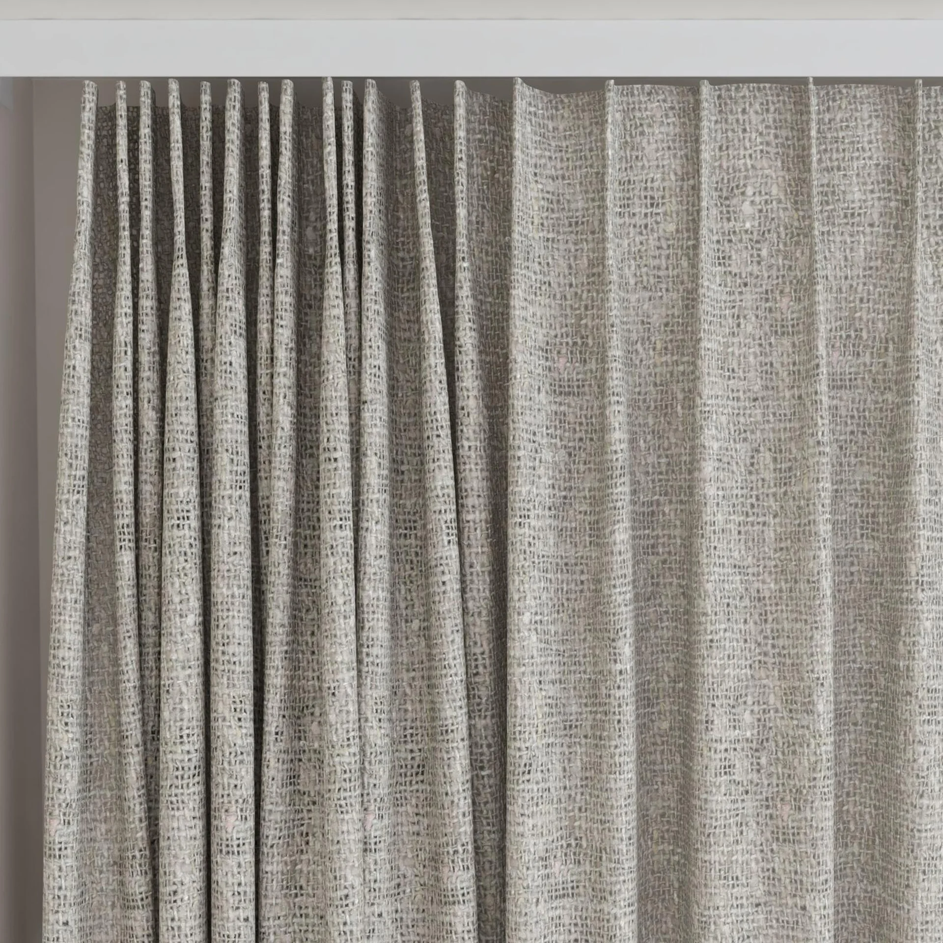 Top view of Handloom Opal, on curtain rail
