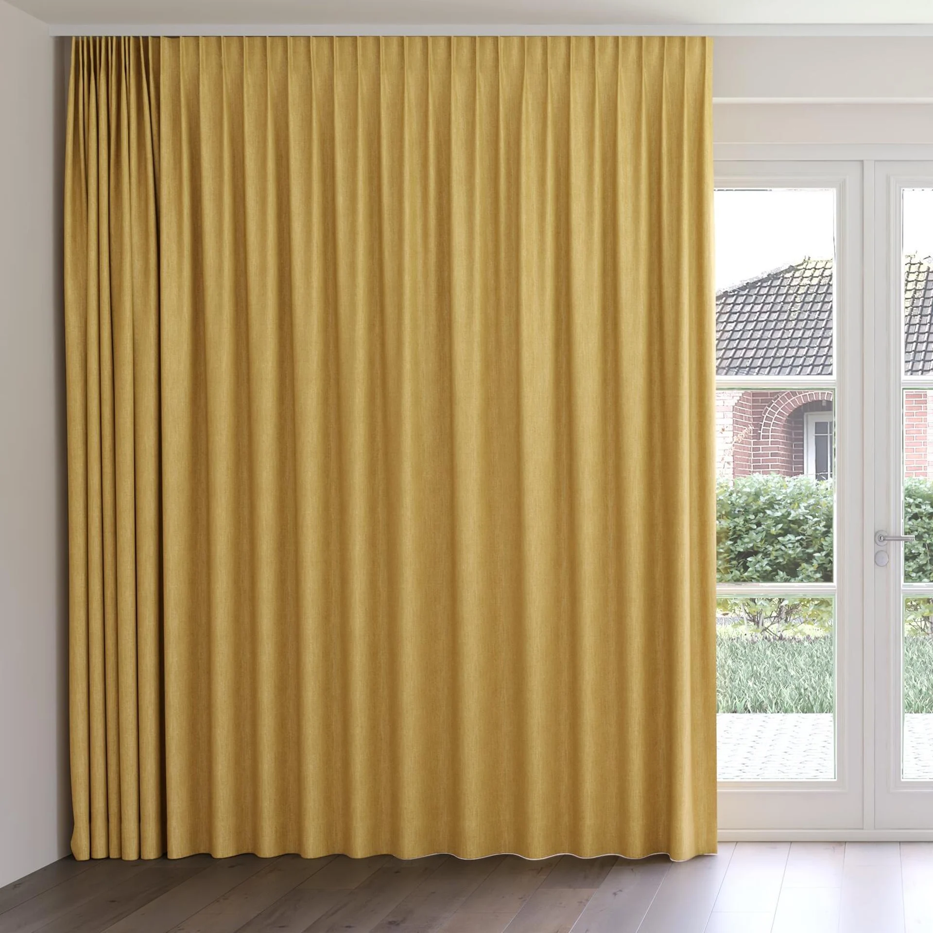Front view of Trezor Honey, on curtain rail