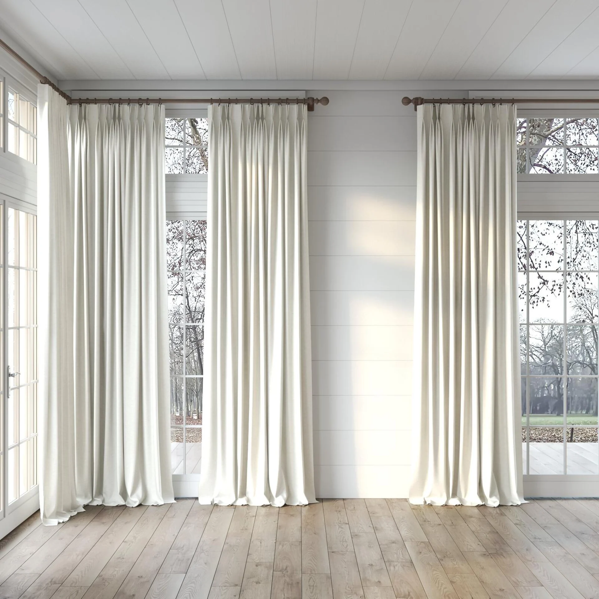 Full view of Bravo Cream, puddled, on curtain rod