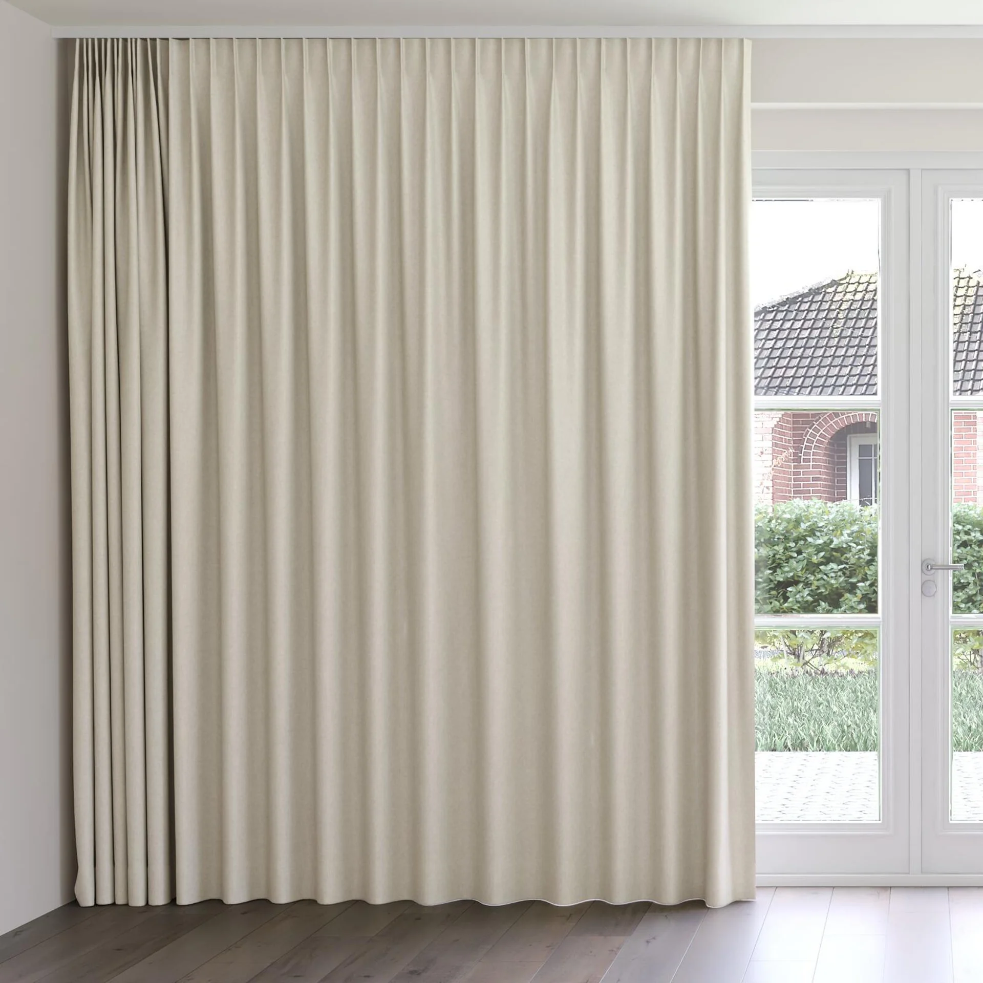Front view of Hometown Linen, on curtain rail