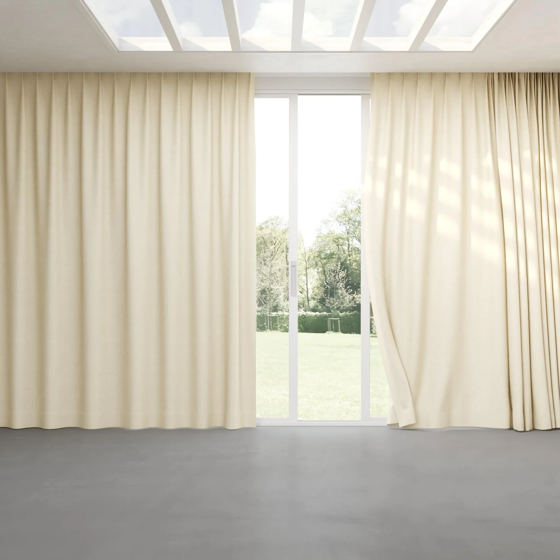 Full view of Rover Cream, pinch pleat