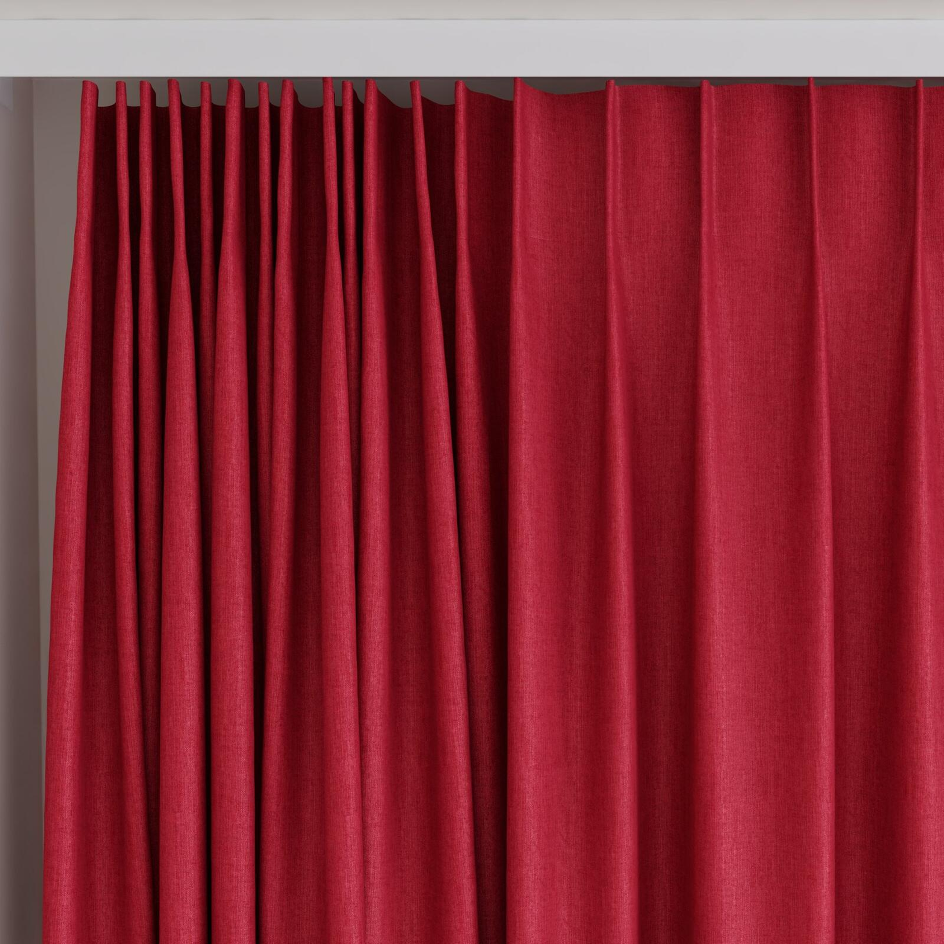 Top view of Cushy Cerise, on curtain rail