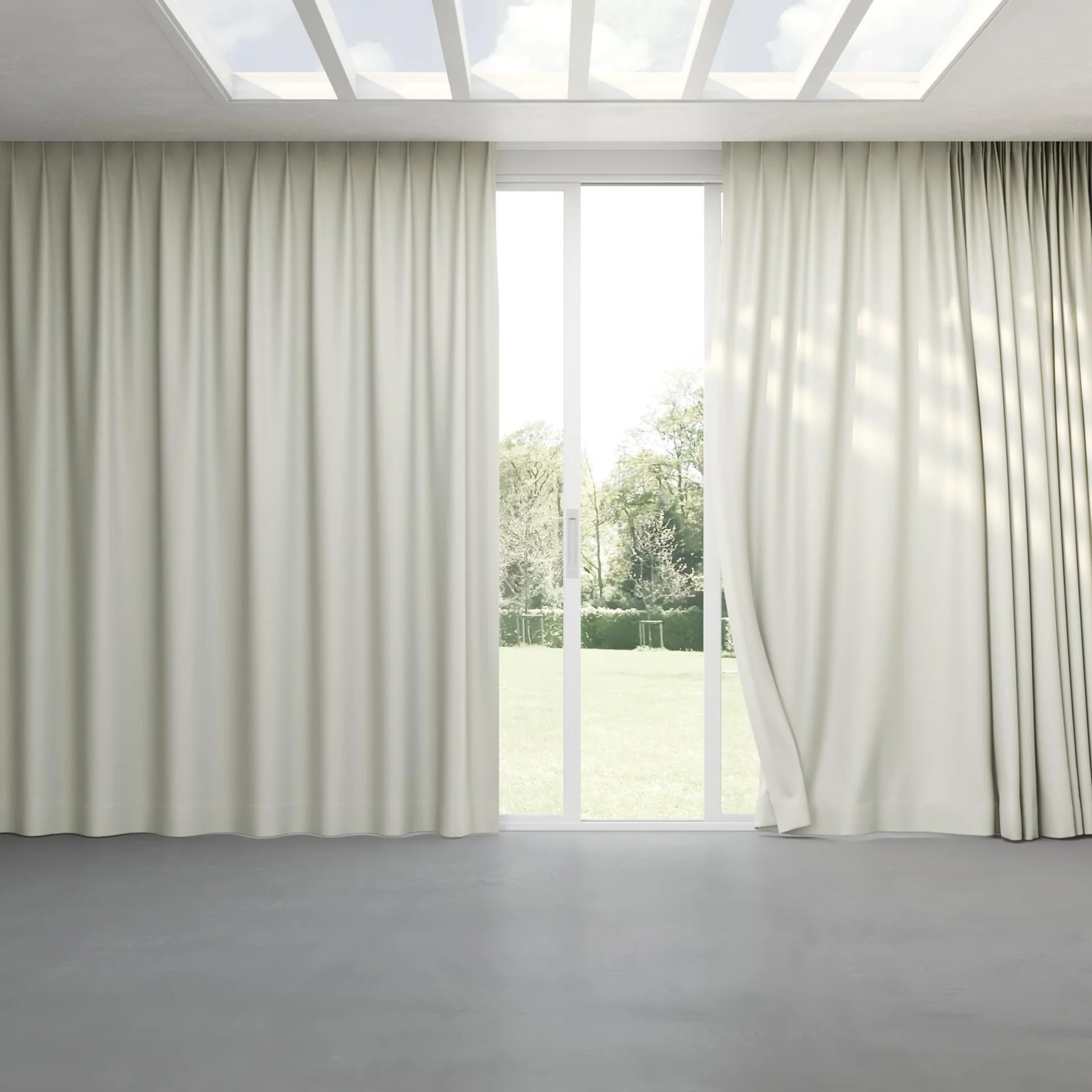 Full view of Grove Fog, pinch pleat