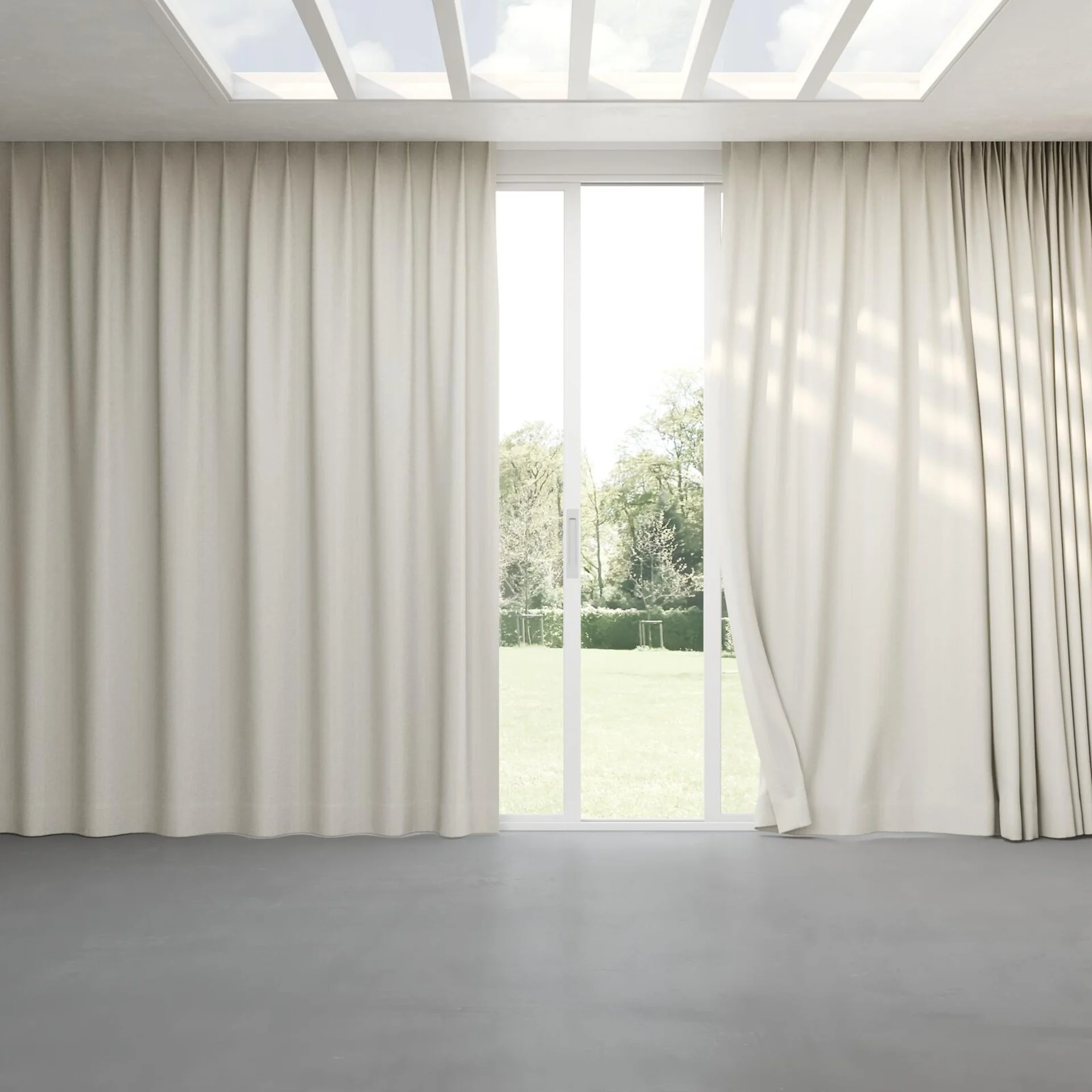 Full view of Stripia Mist, pinch pleat