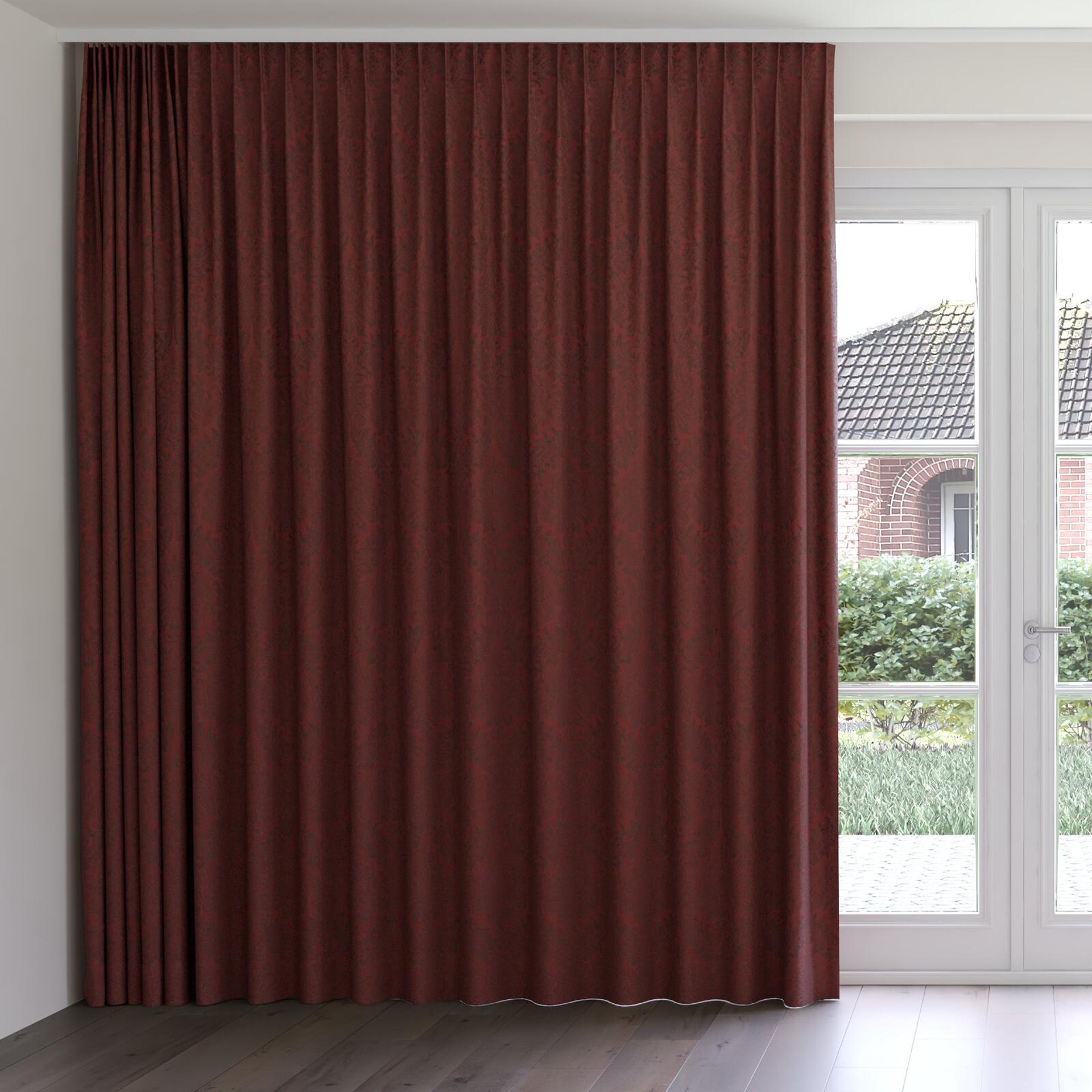 Front view of Gosh Bordeaux, on curtain rail