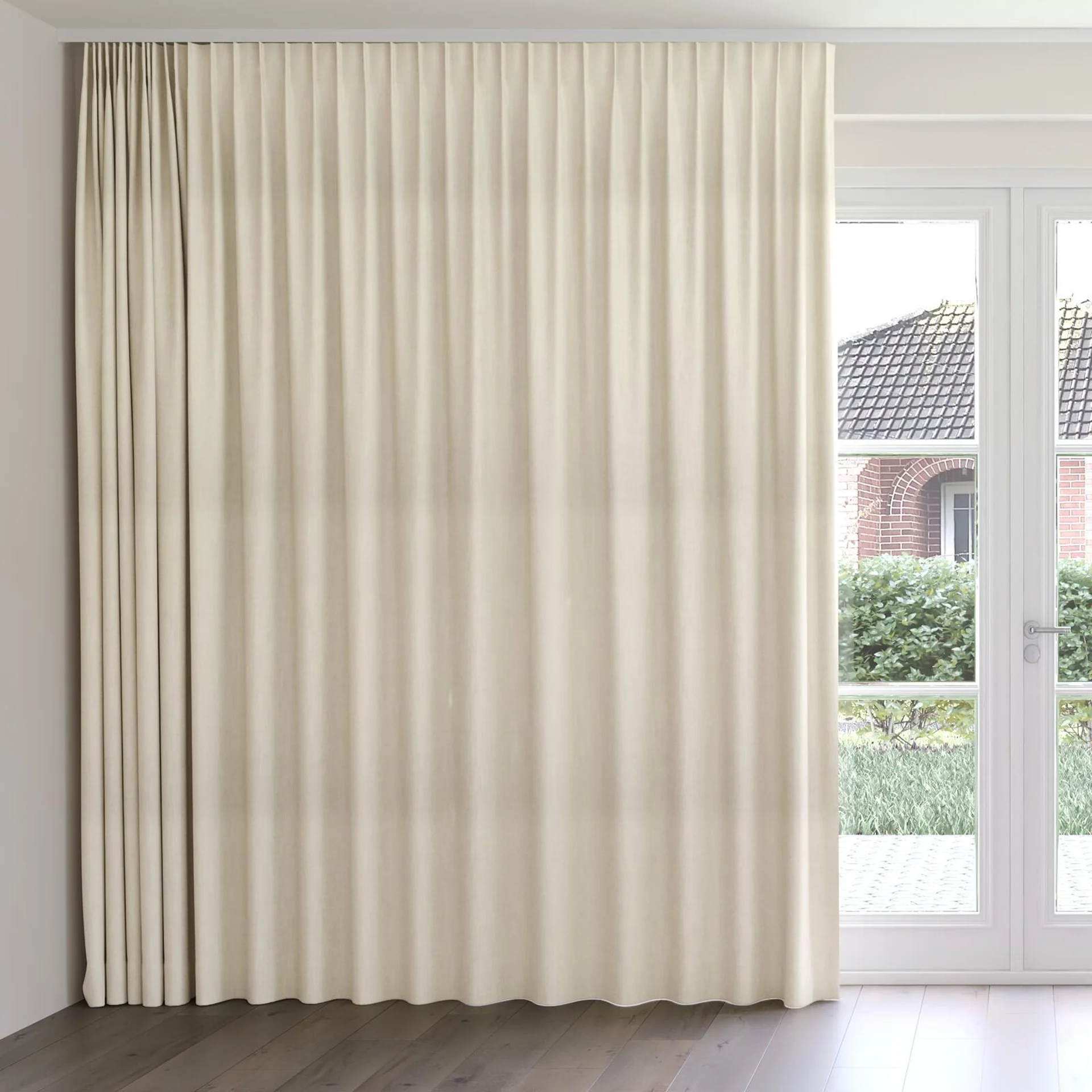 Front view of Lexicon Cream, on curtain rail