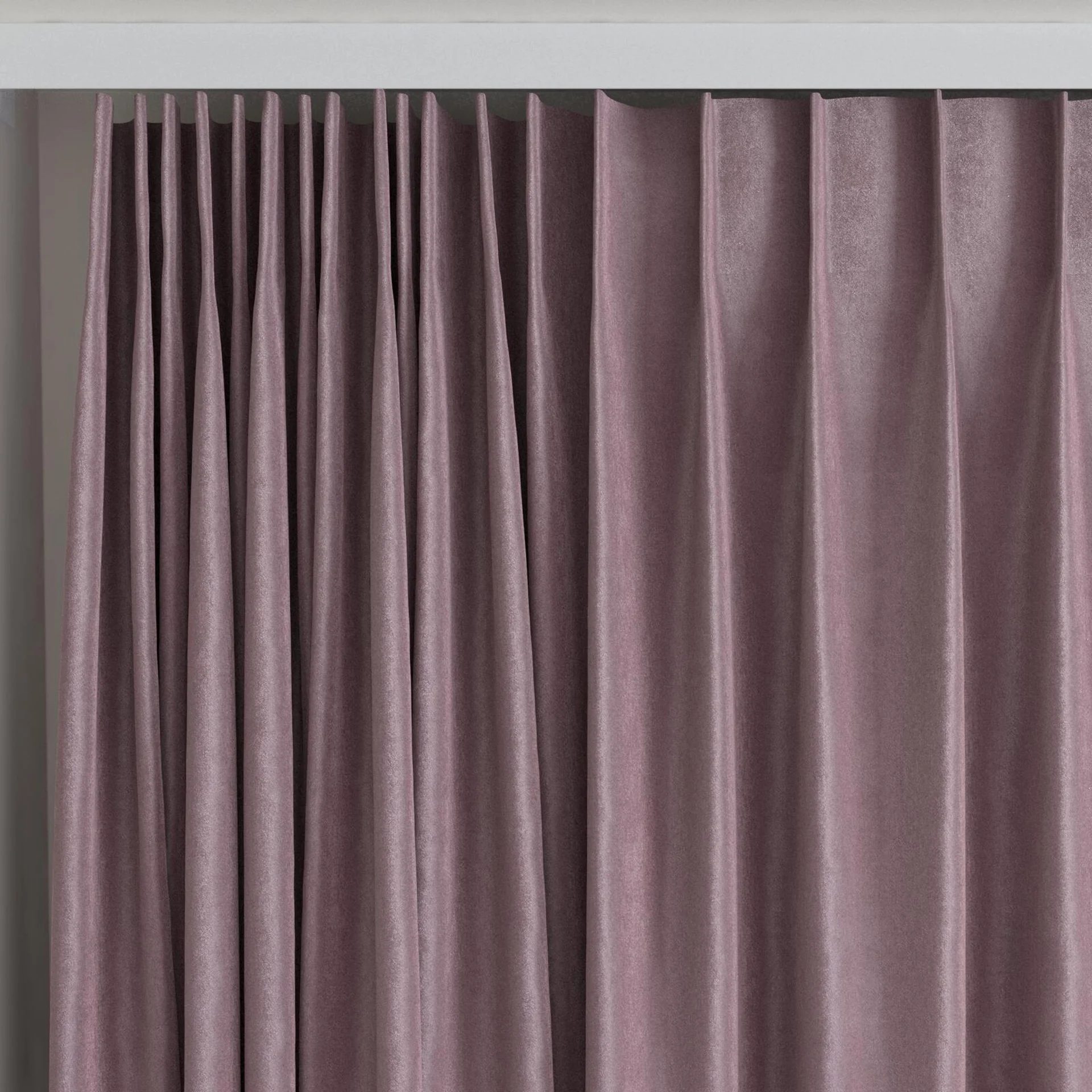 Top view of Velvelux Amethyst, on curtain rail