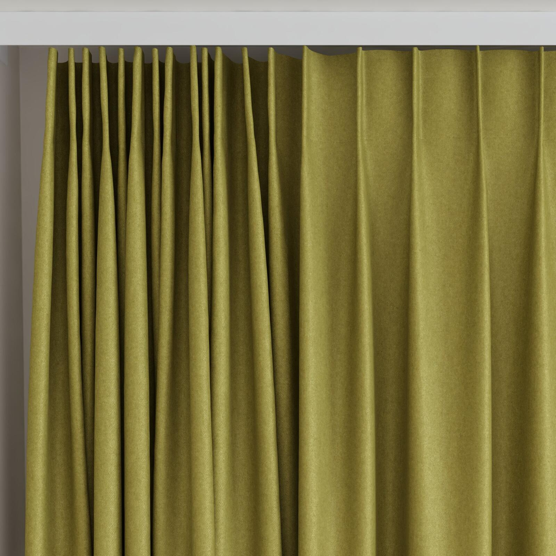 Top view of Woolly/Woolen Khaki, on curtain rail