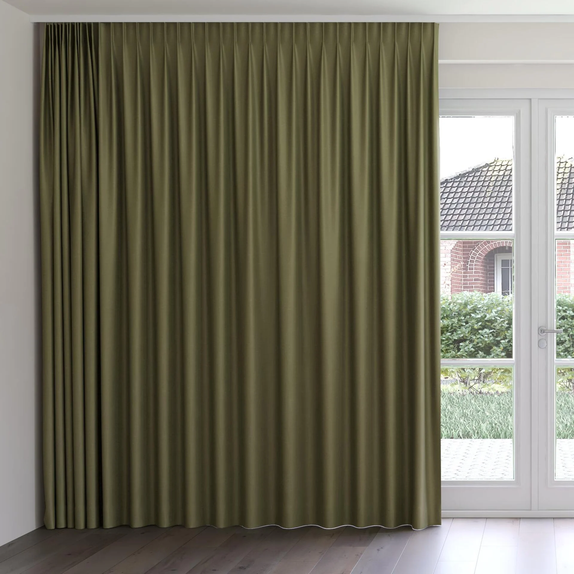 Front view of Banksia Moss, on curtain rail